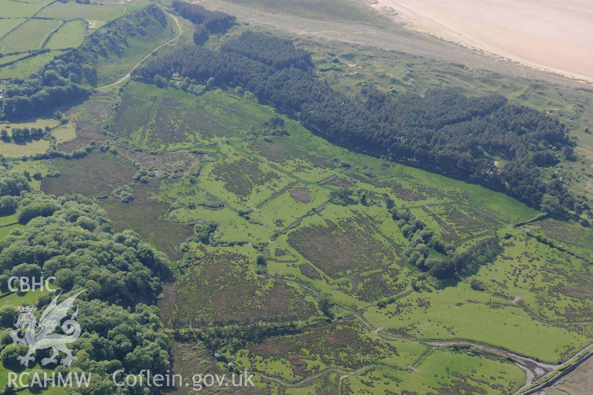 RCAHMW Colour Oblique Digital Aerial Photographs: Cwm Ivy Wood limekiln, wide landscape view with Cwm Ivy Marsh