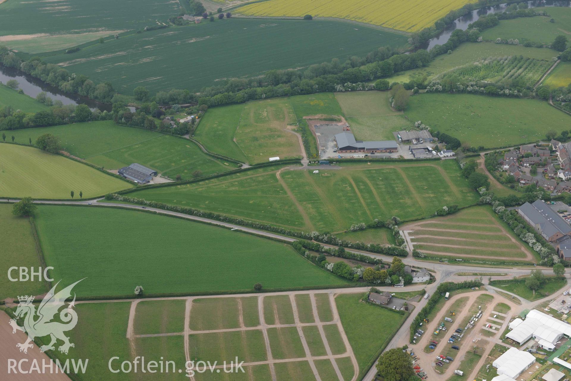 RCAHMW Colour Oblique Digital Aerial Photographs: Hay Festival site, parchmarks of car parking site to north