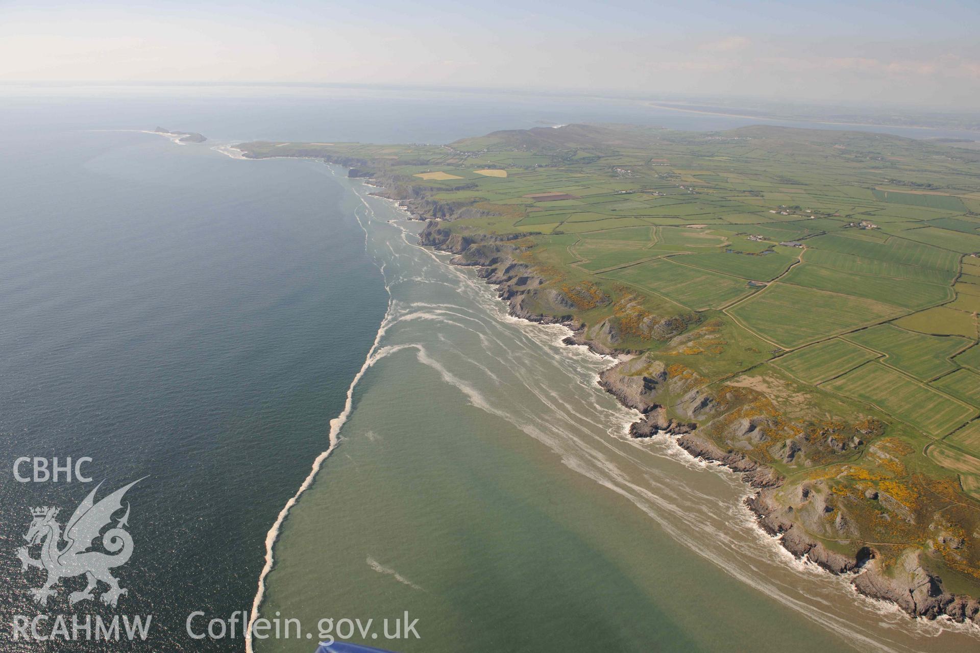 RCAHMW Colour Oblique Digital Aerial Photographs: Coastline west of Paviland Cave, with sea currents