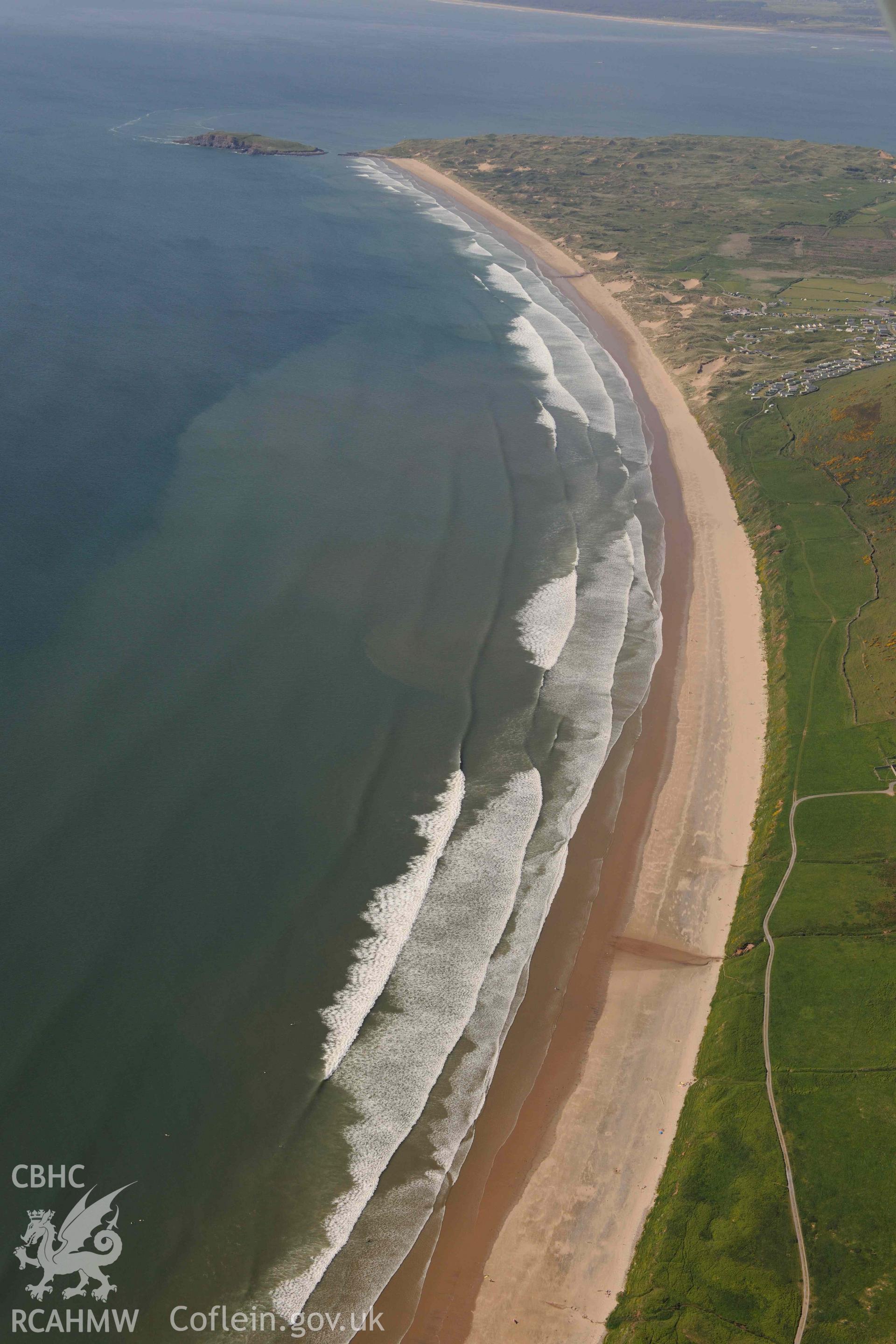 RCAHMW Colour Oblique Digital Aerial Photographs: Burry Holms, distant landscape view from south