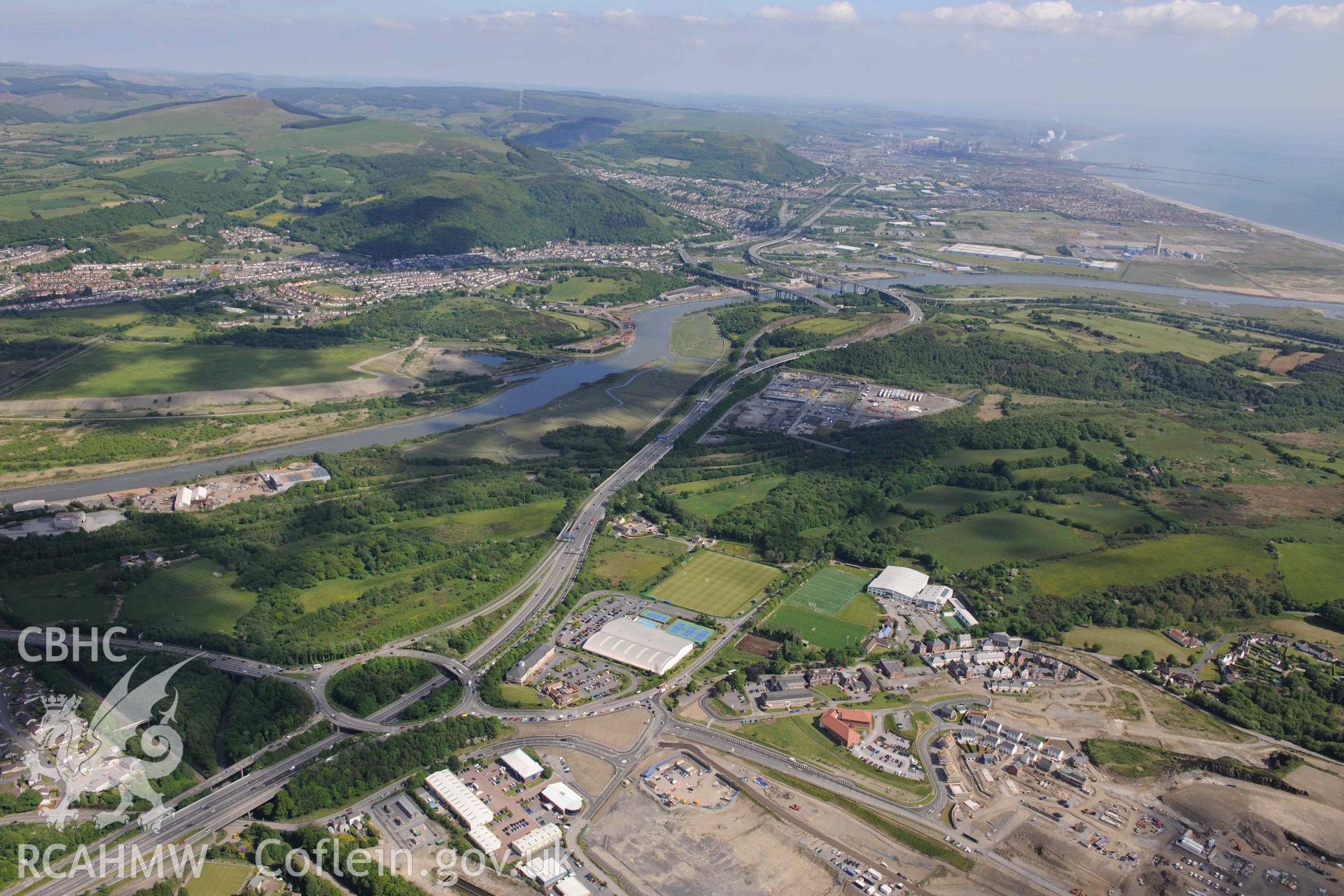 RCAHMW Colour Oblique Digital Aerial Photographs: Llandarcy Academy of Sport, high landscape looking south-east