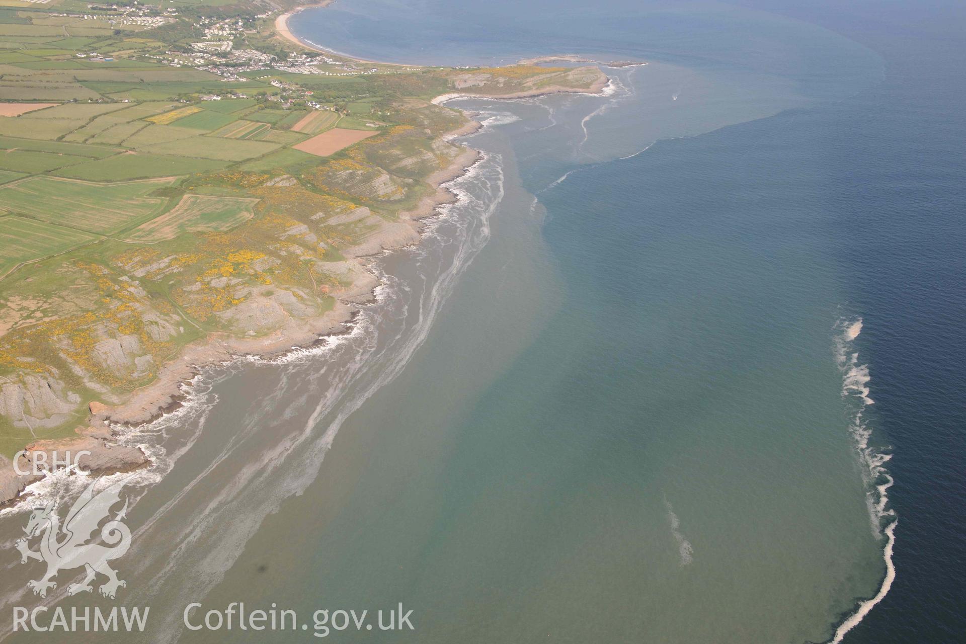 RCAHMW Colour Oblique Digital Aerial Photographs: Coastline west of Longhole Cave, landscape view