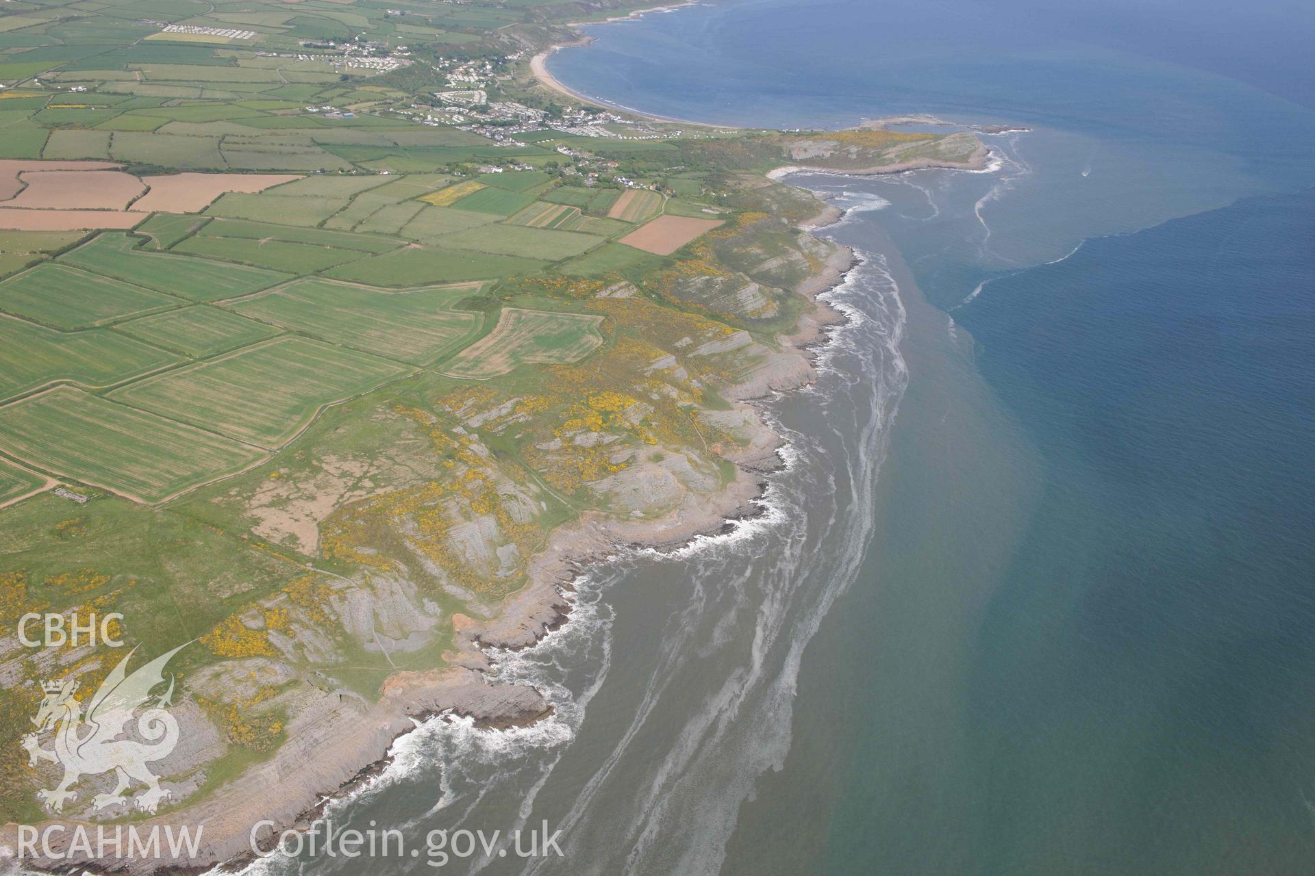 RCAHMW Colour Oblique Digital Aerial Photographs: Coastline west of Longhole Cave, landscape view