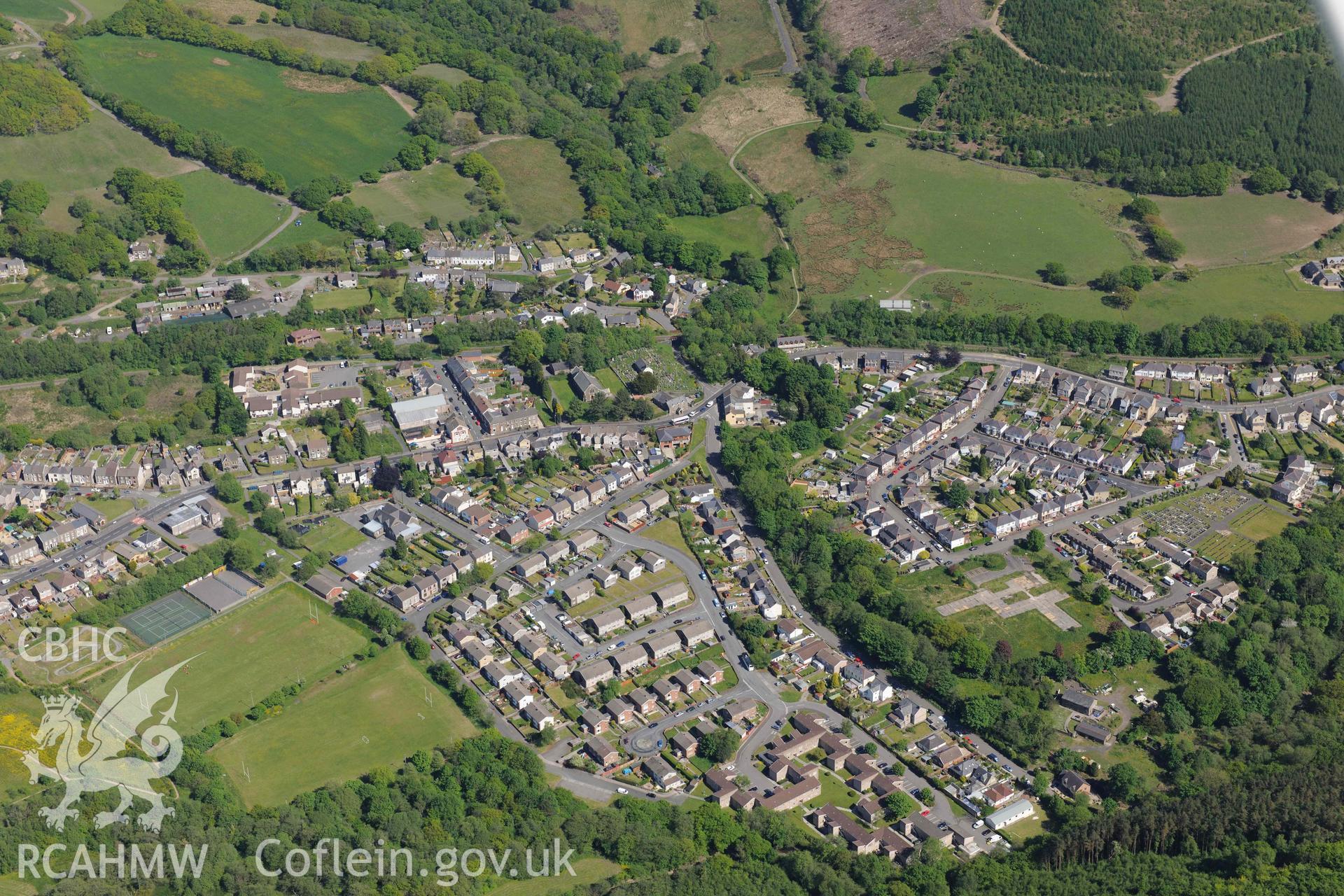 RCAHMW Colour Oblique Digital Aerial Photographs: Creunant, townscape from west with Bethania chapel