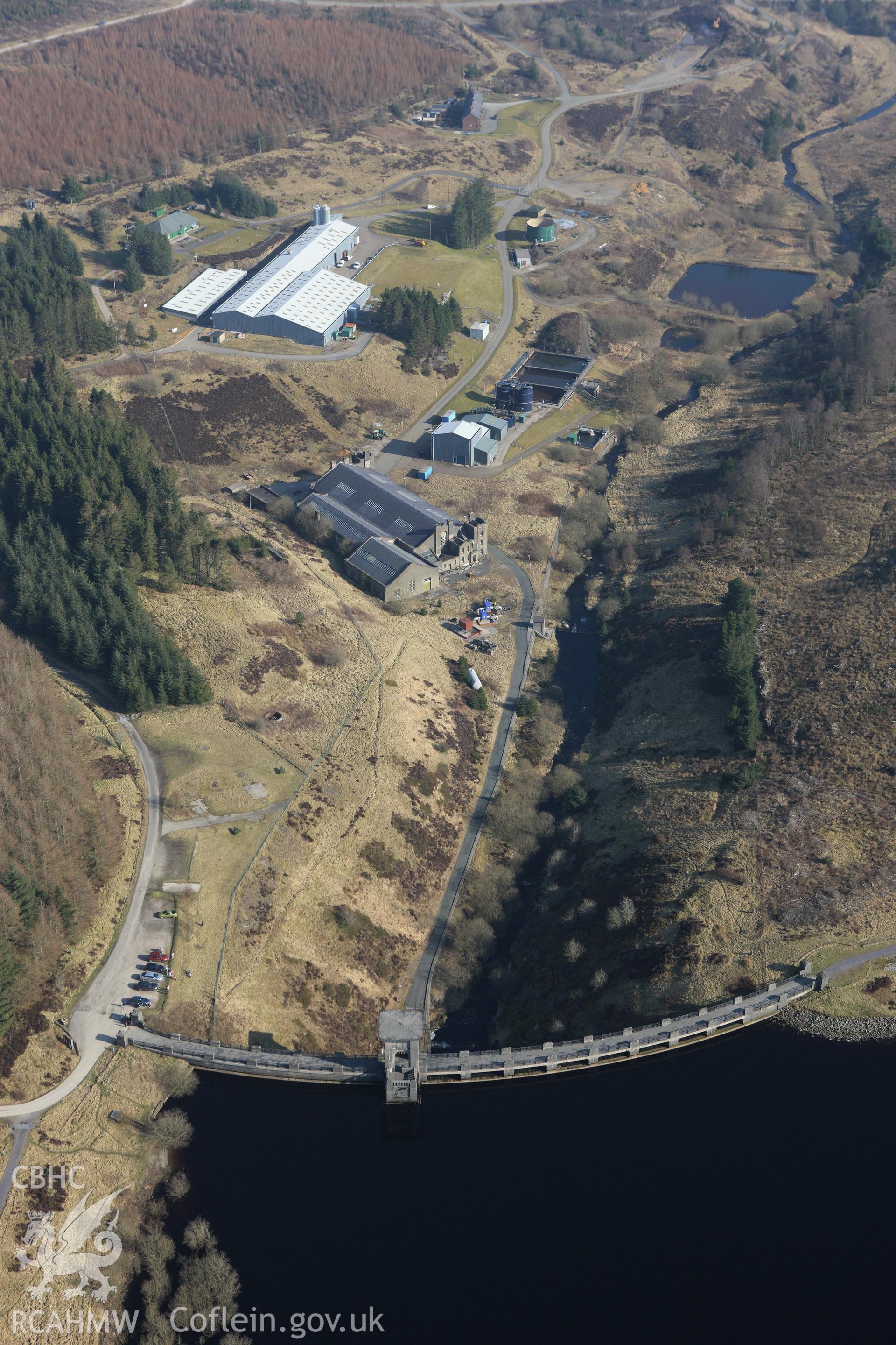 RCAHMW colour oblique photograph of Alwen Reservoir, Water Works. Taken by Toby Driver on 18/03/2009.
