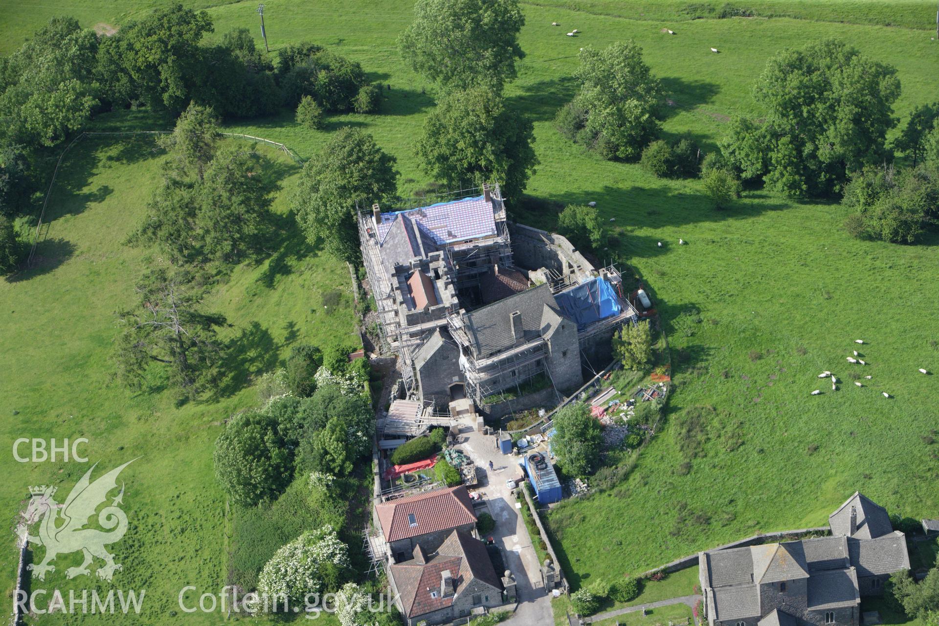 RCAHMW colour oblique aerial photograph of Penhow Castle. Taken on 11 June 2009 by Toby Driver