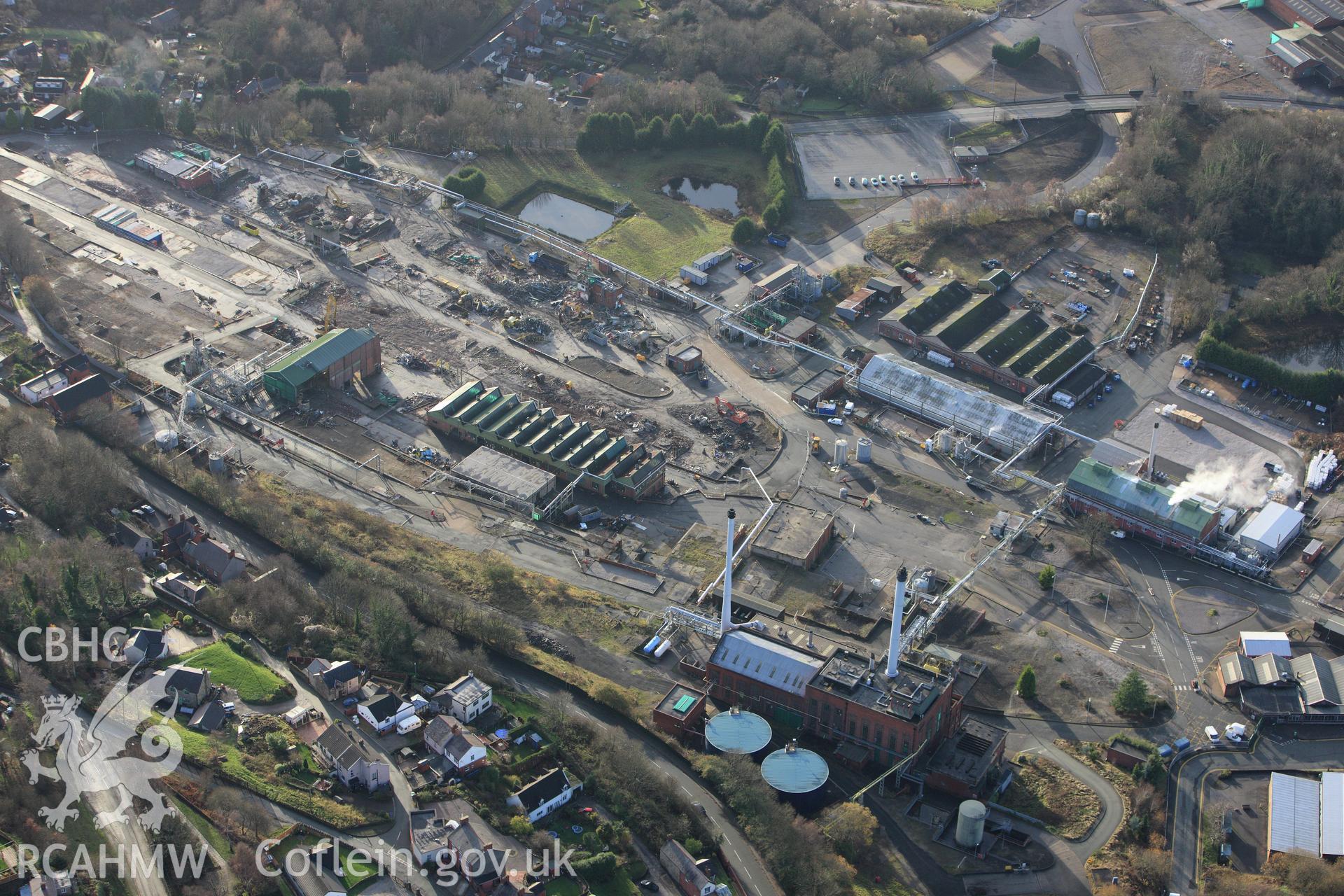 RCAHMW colour oblique aerial photograph of Monsanto Chemical Works, Ruabon, under demolition Taken on 10 December 2009 by Toby Driver