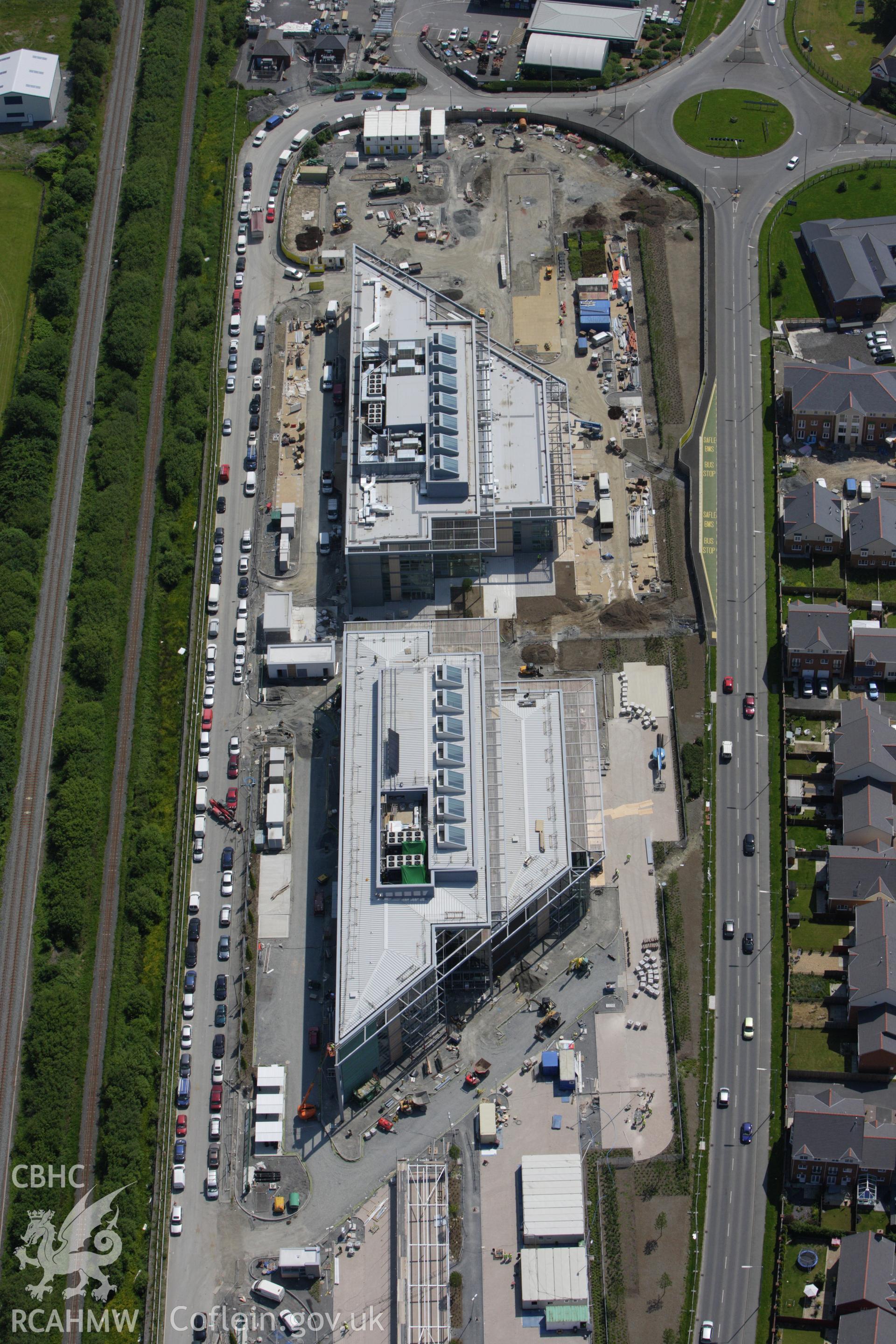 RCAHMW colour oblique aerial photograph of Welsh Assembly Government and County Council offices, Aberystwyth. Taken on 02 June 2009 by Toby Driver