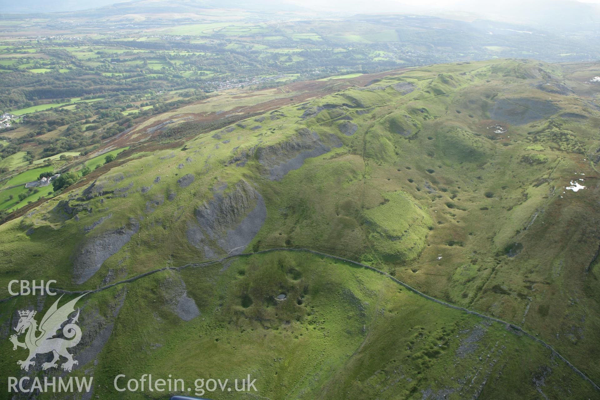 RCAHMW colour oblique aerial photograph of Cribarth Quarries. Taken on 14 October 2009 by Toby Driver