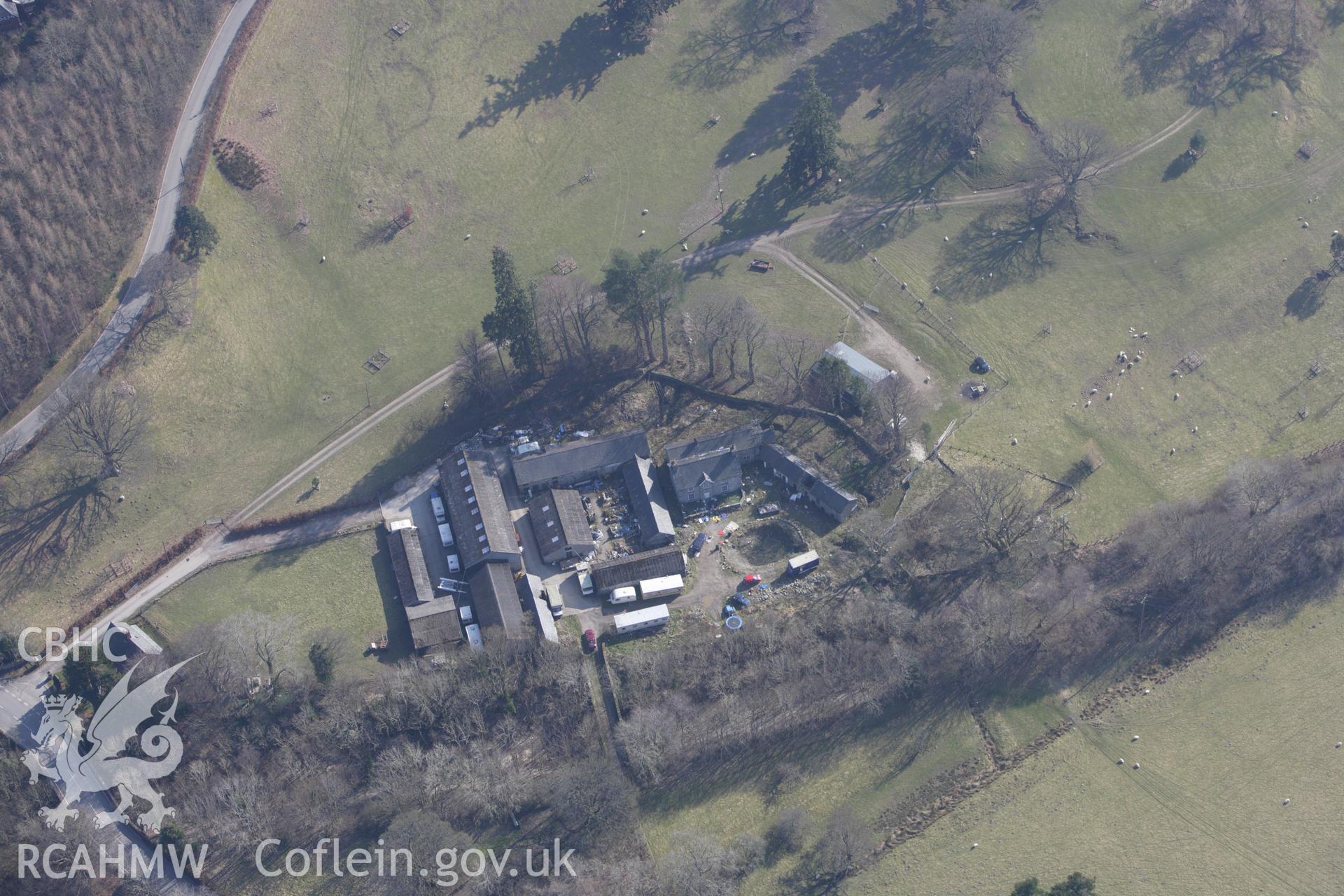 RCAHMW colour oblique photograph of Pale Lodge, and farm. Taken by Toby Driver on 18/03/2009.