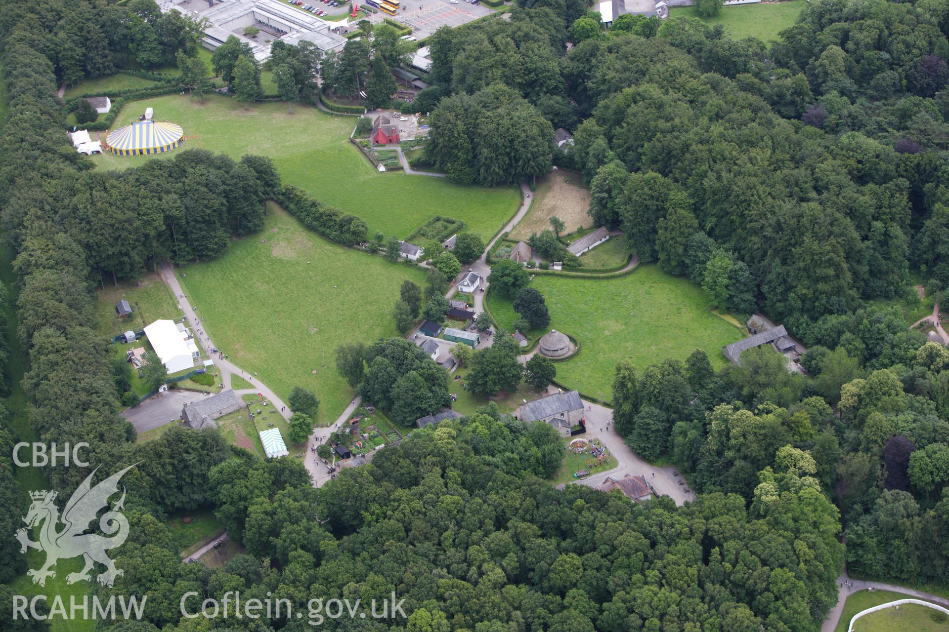 RCAHMW colour oblique aerial photograph of Museum of Welsh Life, St Fagans. Taken on 09 July 2009 by Toby Driver