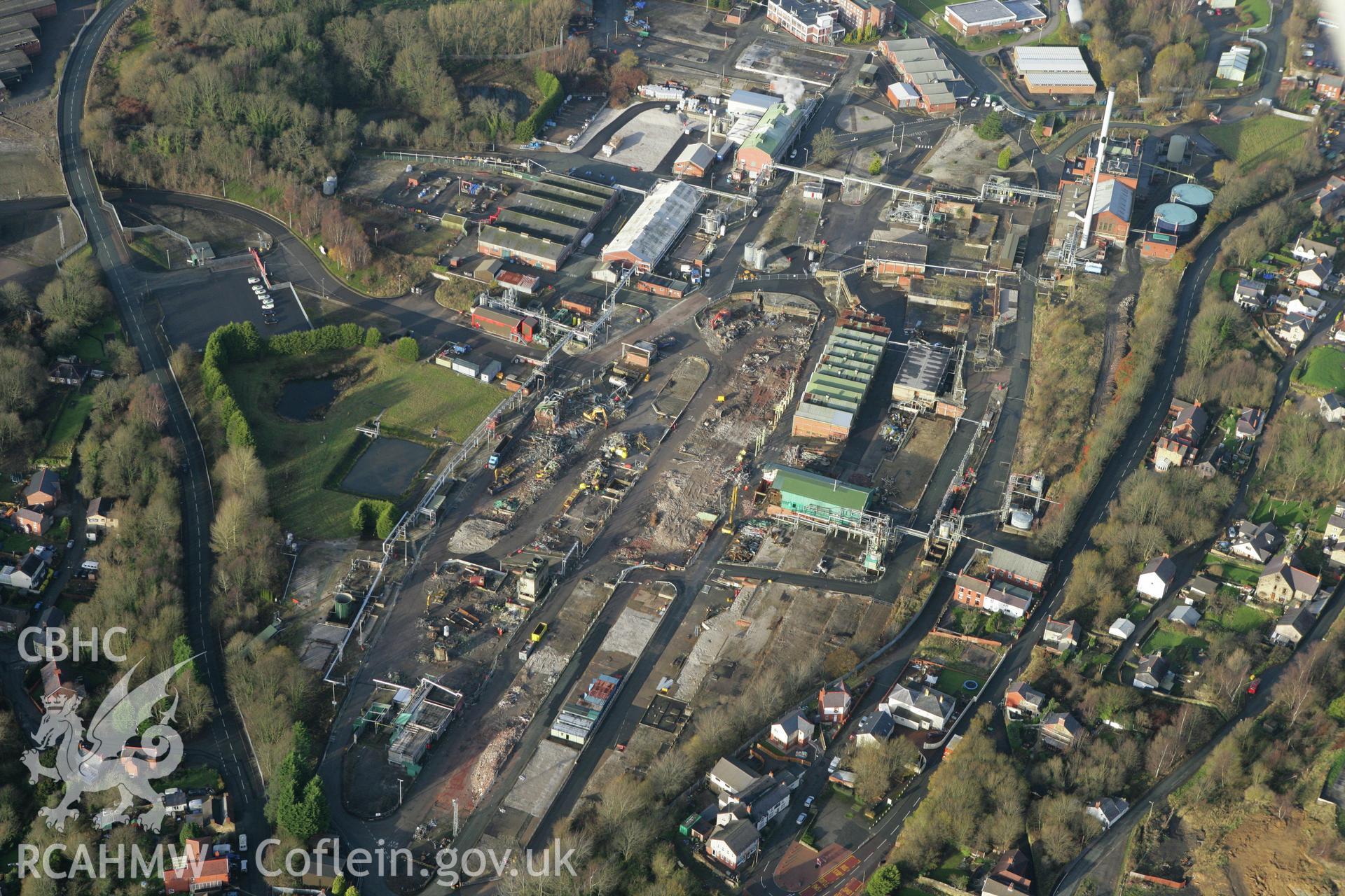 RCAHMW colour oblique aerial photograph of Monsanto Chemical Works, Ruabon, under demolition Taken on 10 December 2009 by Toby Driver