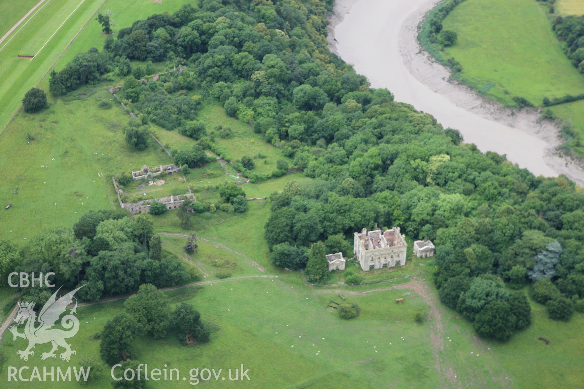 RCAHMW colour oblique aerial photograph of the ruins of Piercefield. Taken on 09 July 2009 by Toby Driver