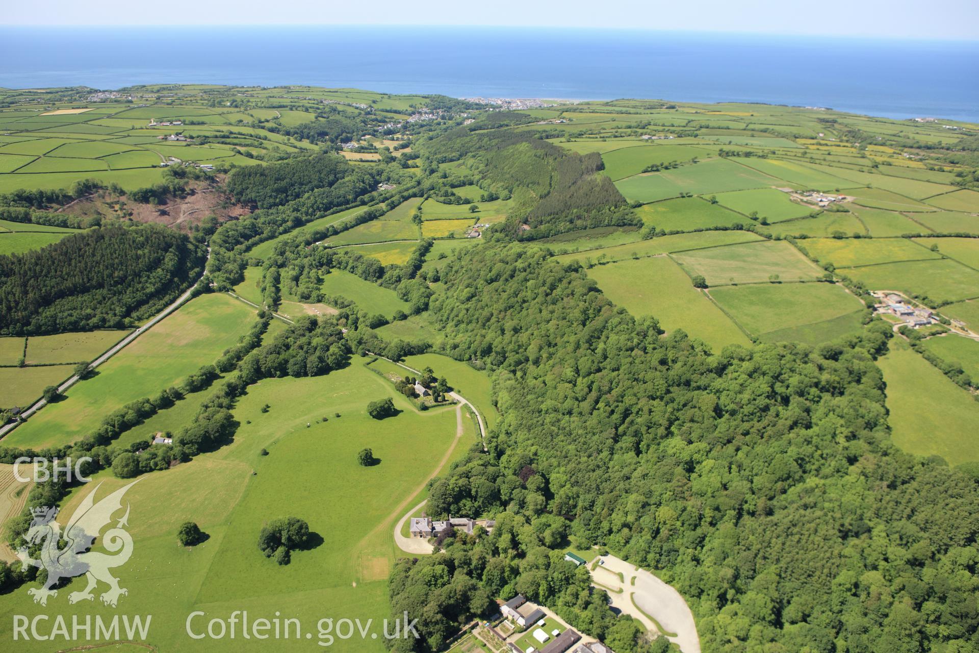 RCAHMW colour oblique aerial photograph of Llanerchaeron House, Plas Llanerchaeron. Taken on 01 June 2009 by Toby Driver