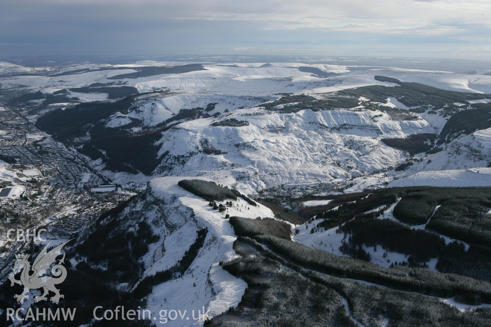 RCAHMW colour oblique photograph of Blaenrhondda village, winter landscape from the north-west. Taken by Toby Driver on 06/02/2009.