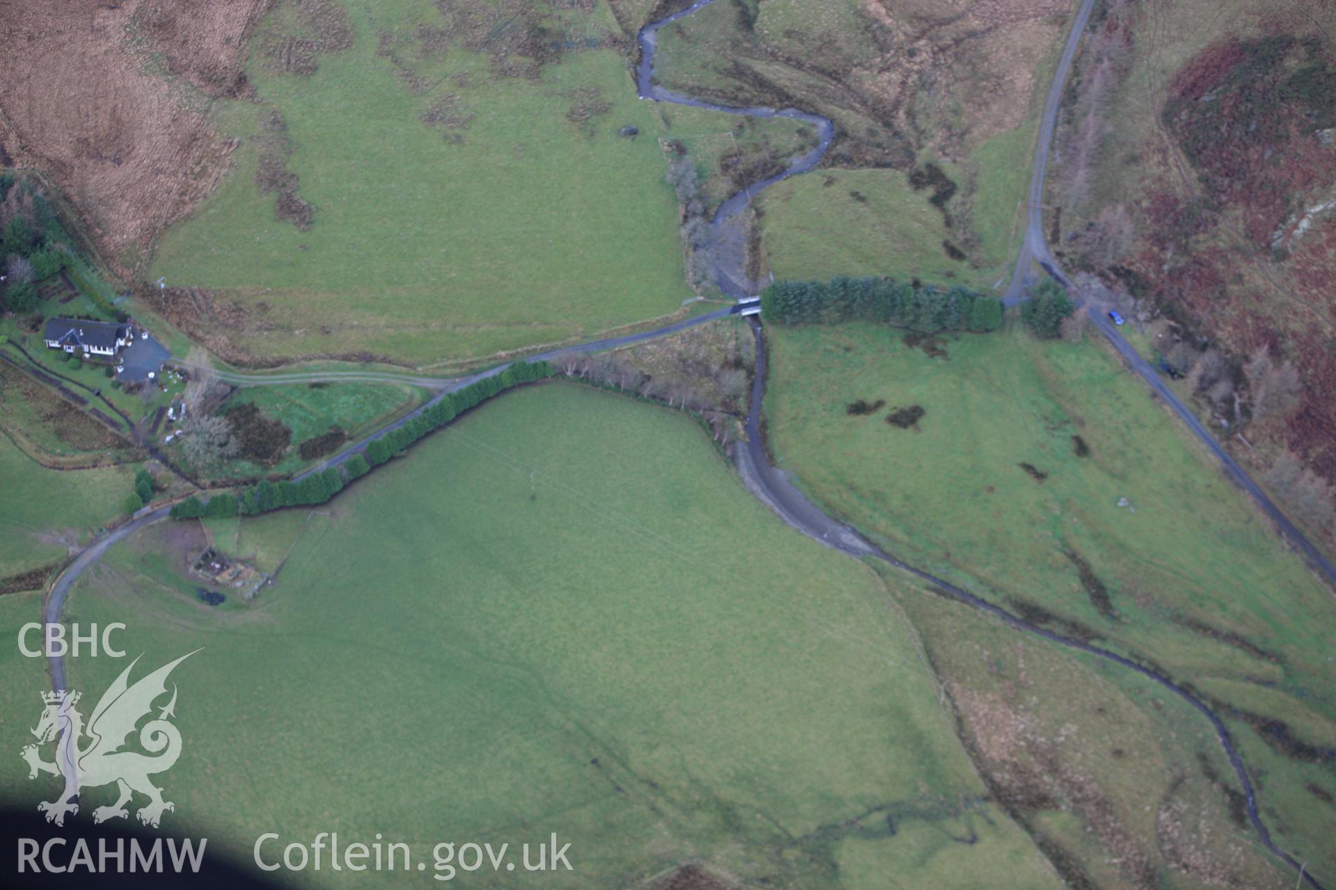 RCAHMW colour oblique aerial photograph of Cwm-y-Saeson Standing Stone. Taken on 10 December 2009 by Toby Driver