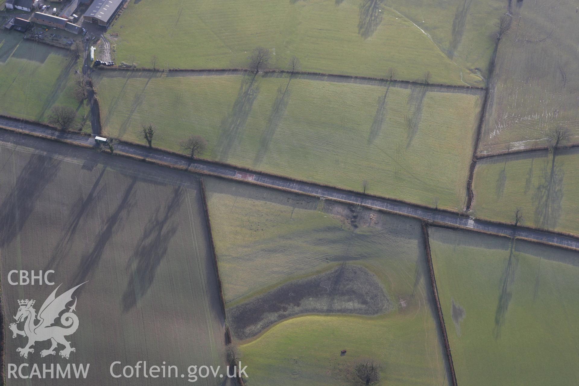 RCAHMW colour oblique photograph of earthworks and pond, south-west of Domen Castell. Taken by Toby Driver on 21/01/2009.