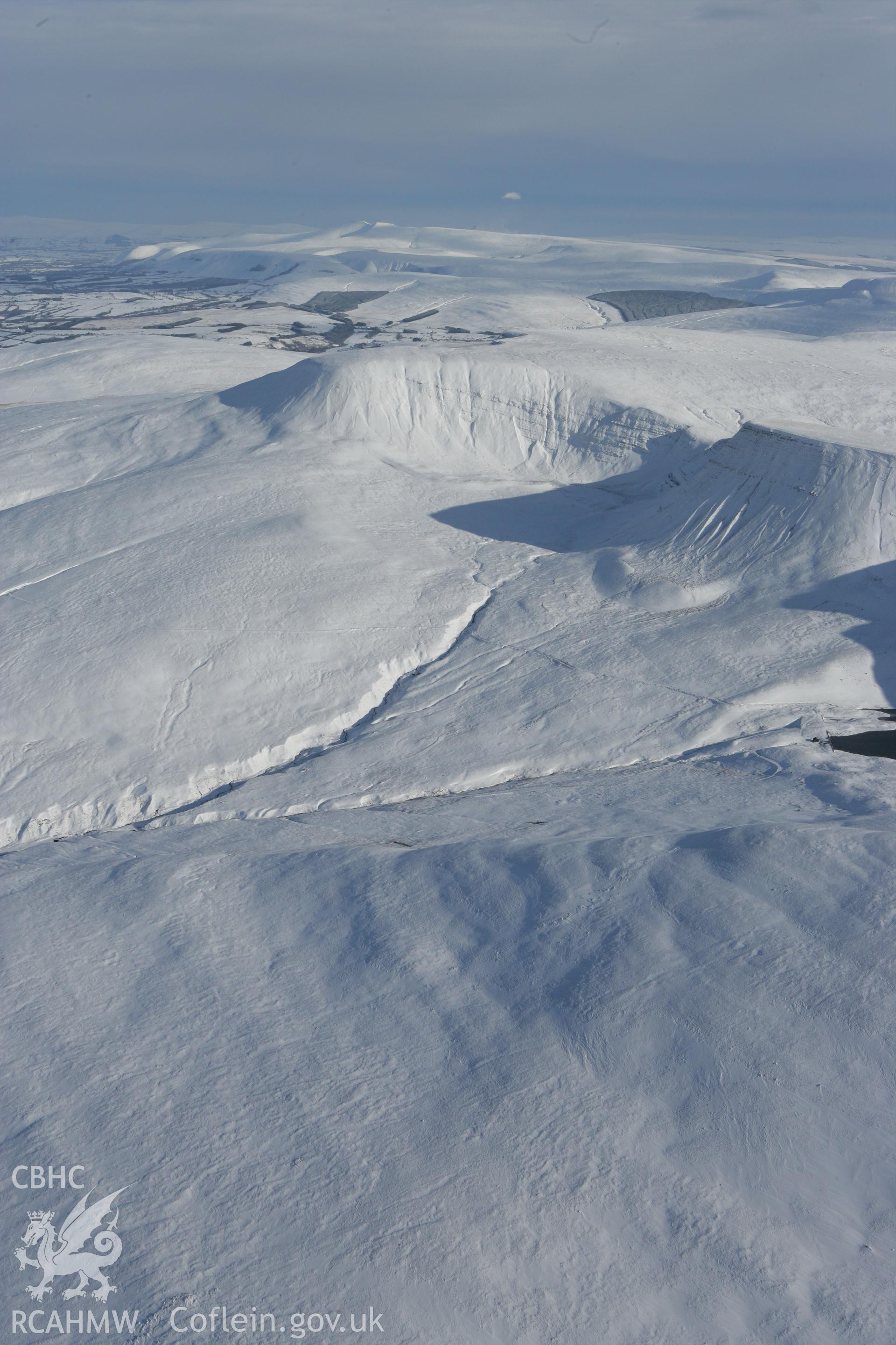 RCAHMW colour oblique photograph of Llyn y Fan Fach, winter landscape. Taken by Toby Driver on 06/02/2009.
