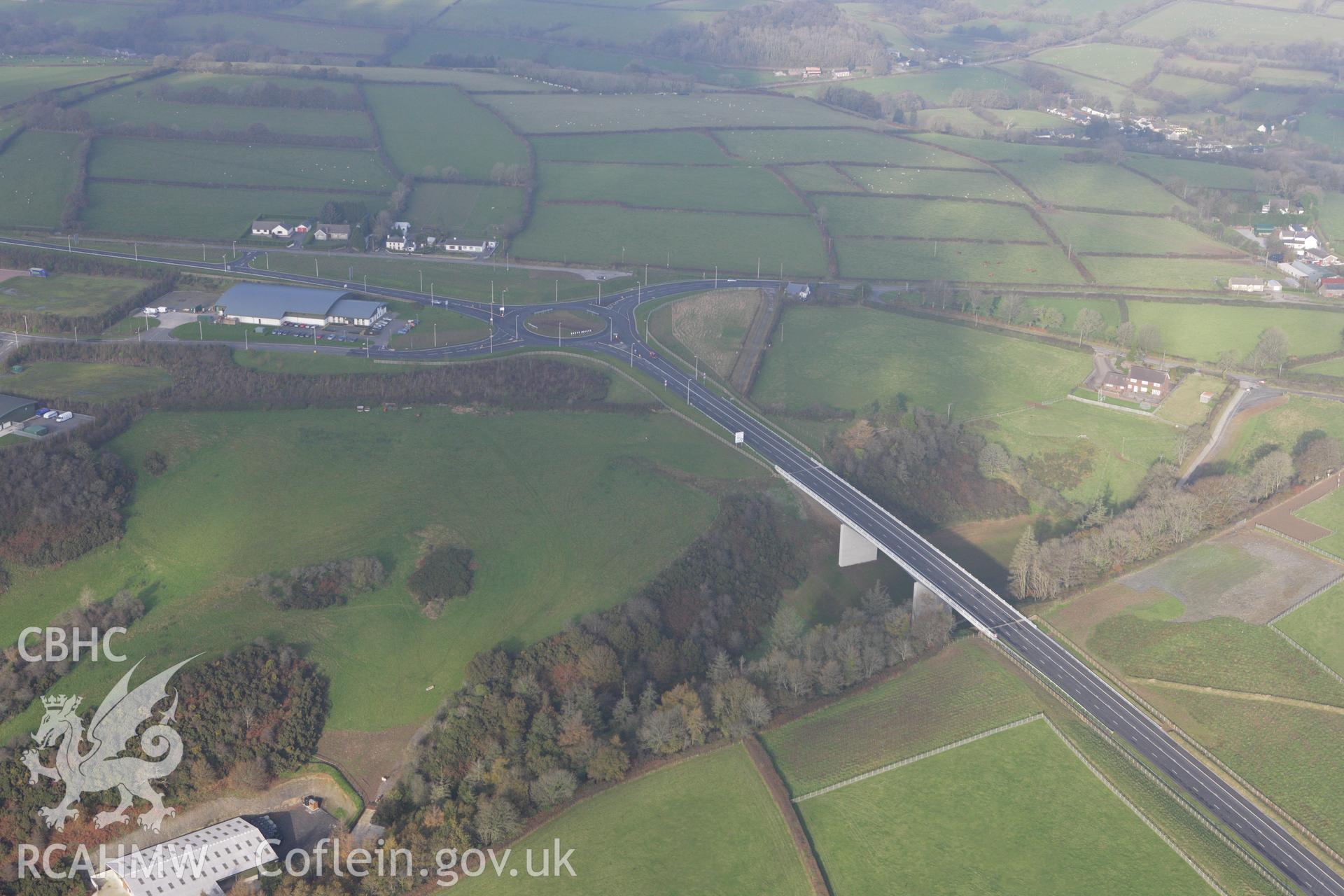 RCAHMW colour oblique aerial photograph of new bypass at Llandysul. Taken on 09 November 2009 by Toby Driver