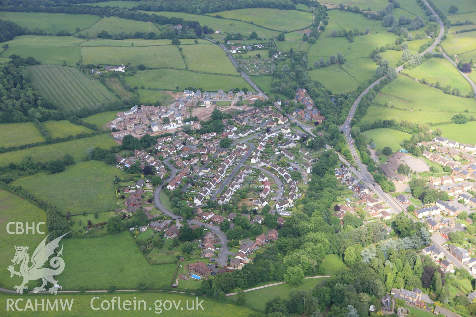 RCAHMW colour oblique aerial photograph of the site of a battle at Pwll Melyn, Usk. Taken on 11 June 2009 by Toby Driver