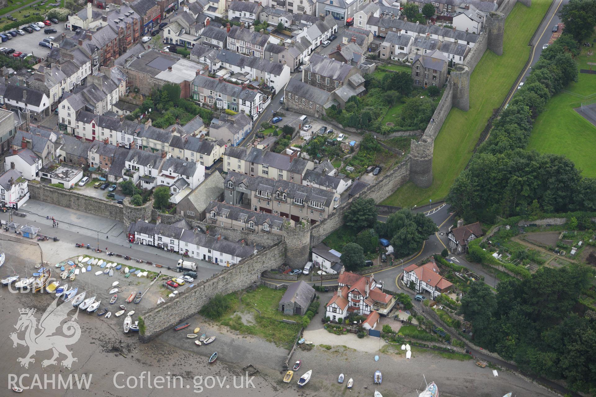 RCAHMW colour oblique aerial photograph of Conwy Town Walls. Taken on 06 August 2009 by Toby Driver