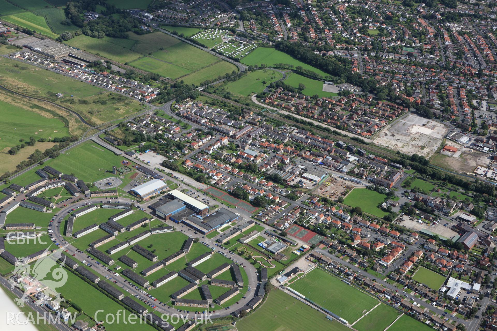 RCAHMW colour oblique aerial photograph of Prestatyn Sands Holiday Camp, Barkby Avenue, Prestatyn. Taken on 30 July 2009 by Toby Driver