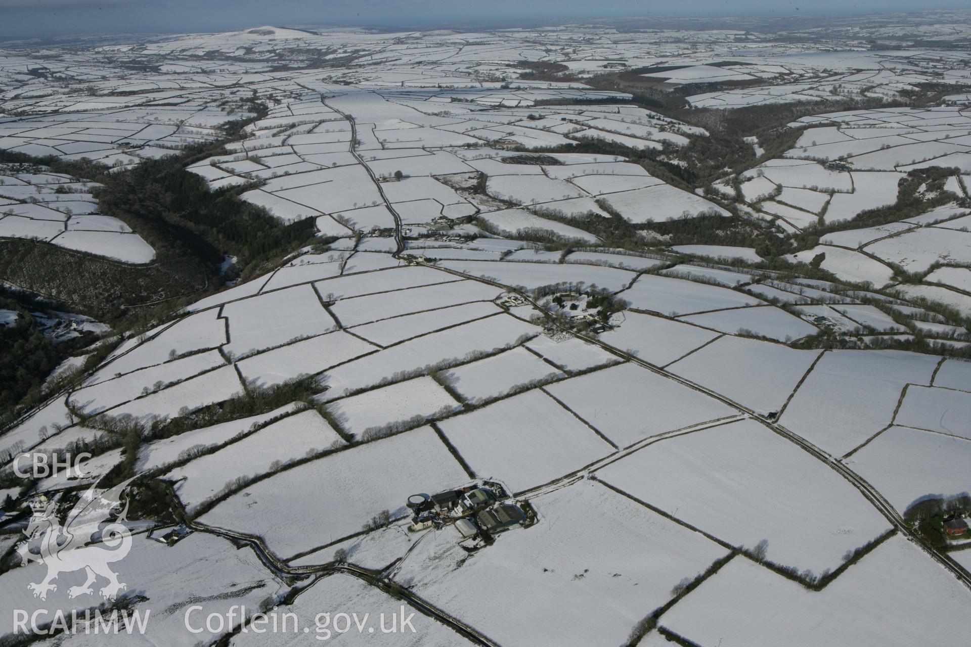 RCAHMW colour oblique photograph of Llanwinio Church, winter landscape. Taken by Toby Driver on 06/02/2009.