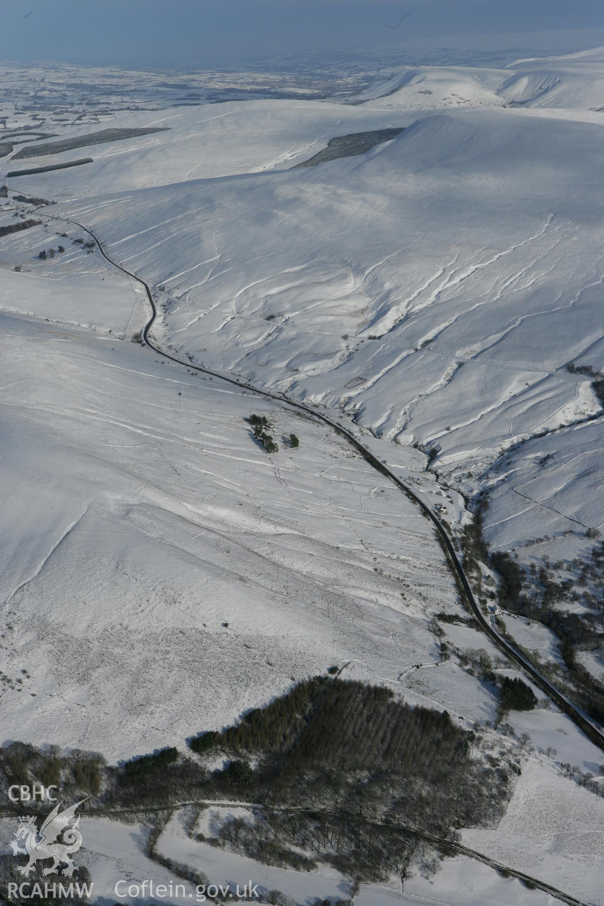 RCAHMW colour oblique photograph of Cefn Cul Rabbit Farm, from south. Taken by Toby Driver on 06/02/2009.