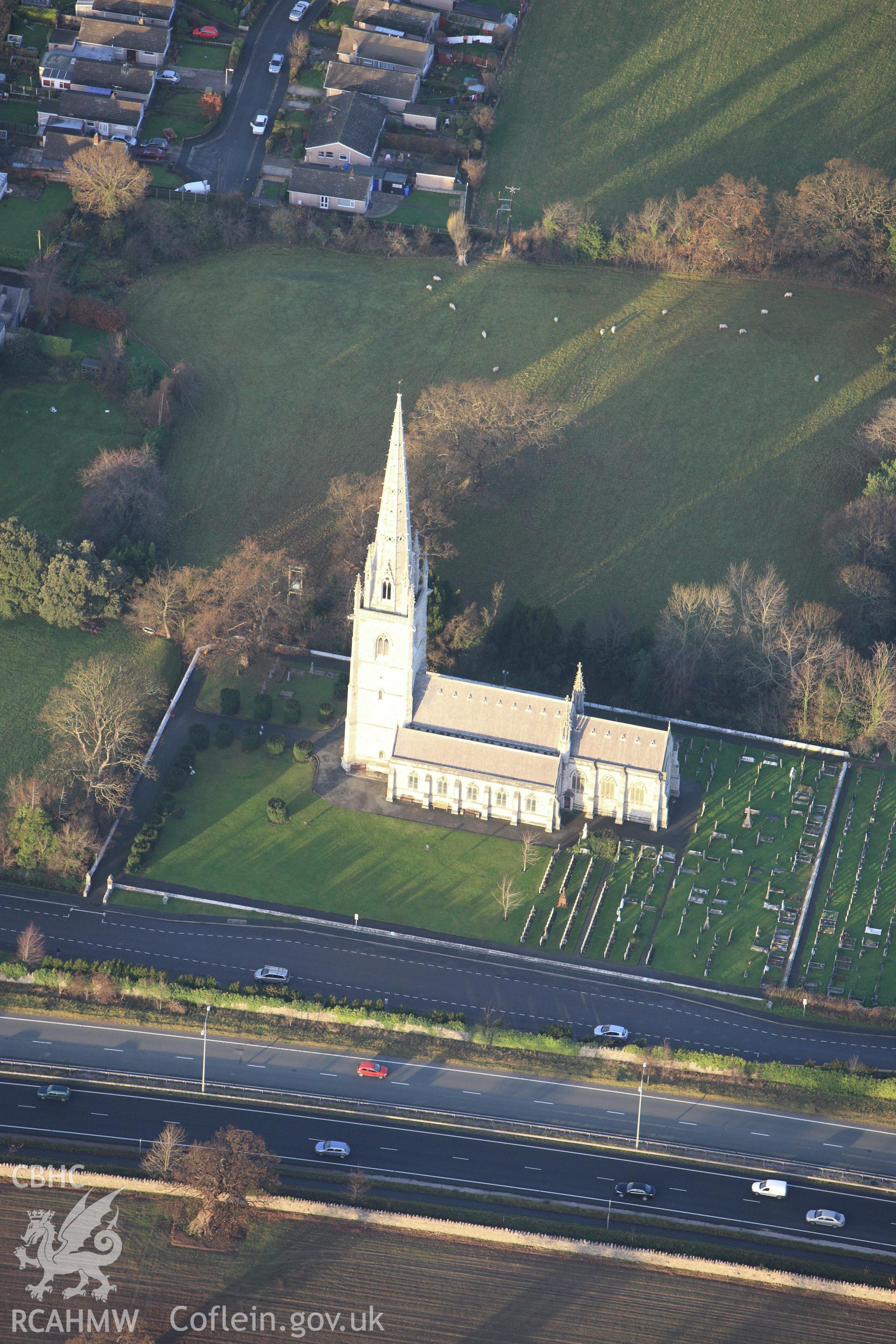RCAHMW colour oblique aerial photograph of St Margaret's Church (The Marble Church), Bodelwyddan. Taken on 10 December 2009 by Toby Driver