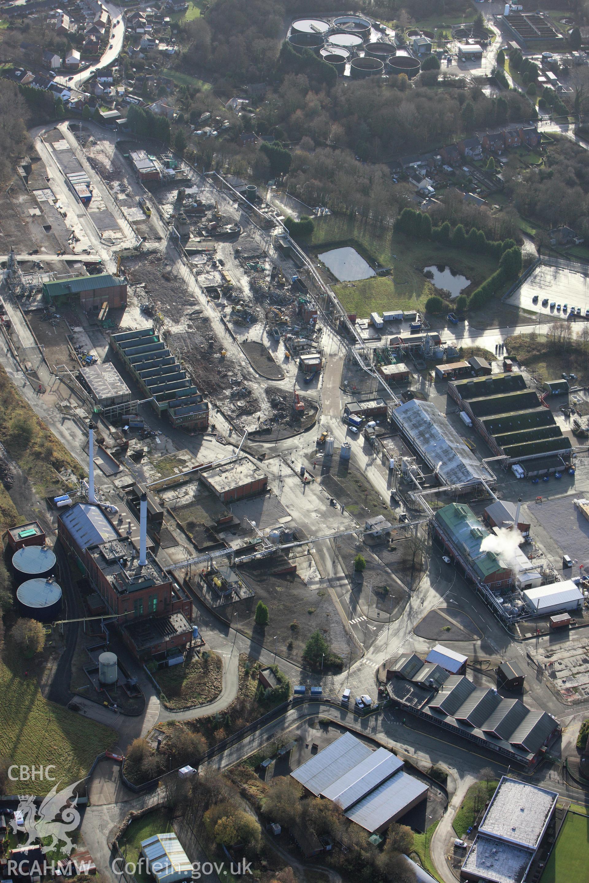 RCAHMW colour oblique aerial photograph of Monsanto Chemical Works, Ruabon, under demolition Taken on 10 December 2009 by Toby Driver