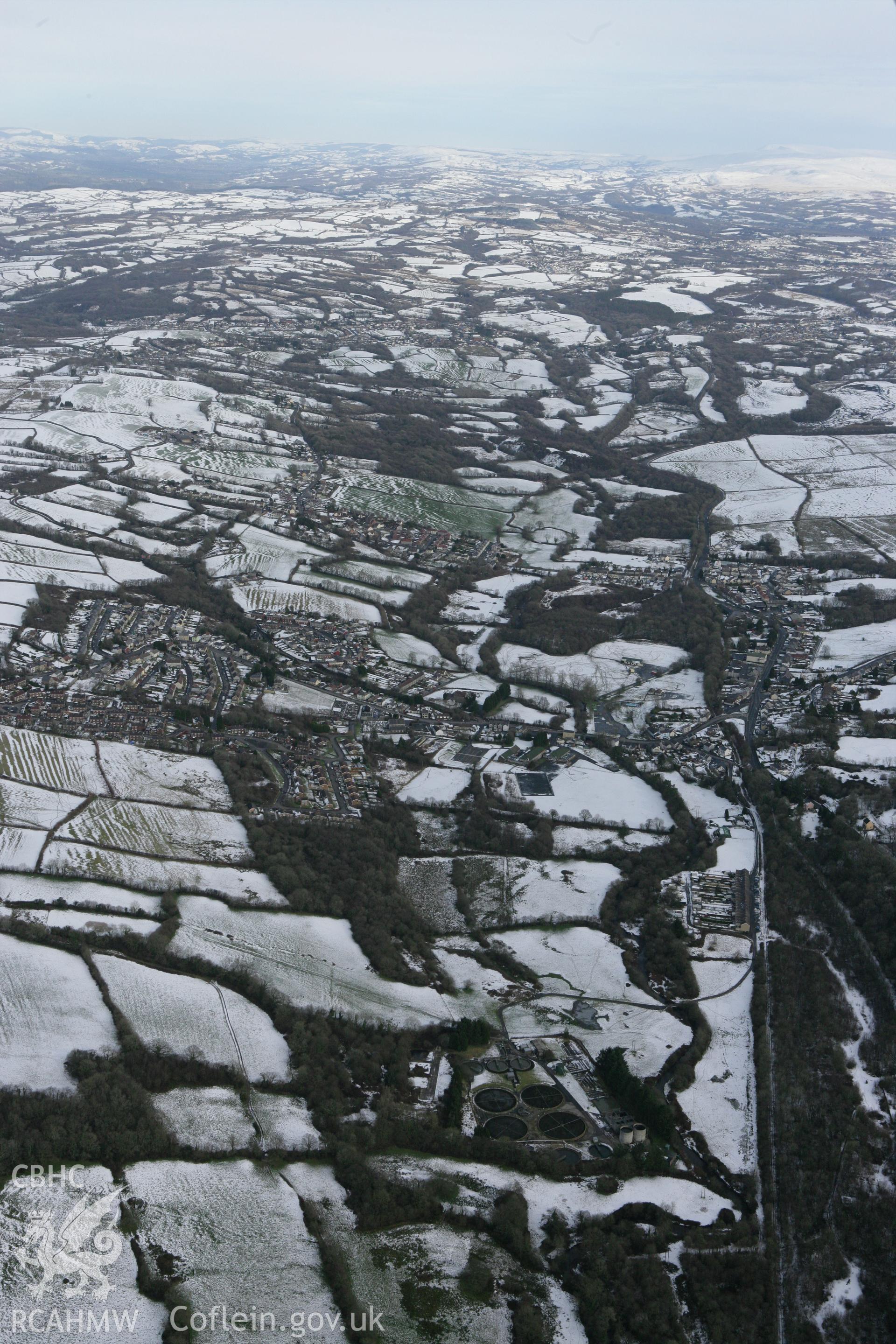 RCAHMW colour oblique photograph of Pontyberem landscape looking north-east. Taken by Toby Driver on 06/02/2009.