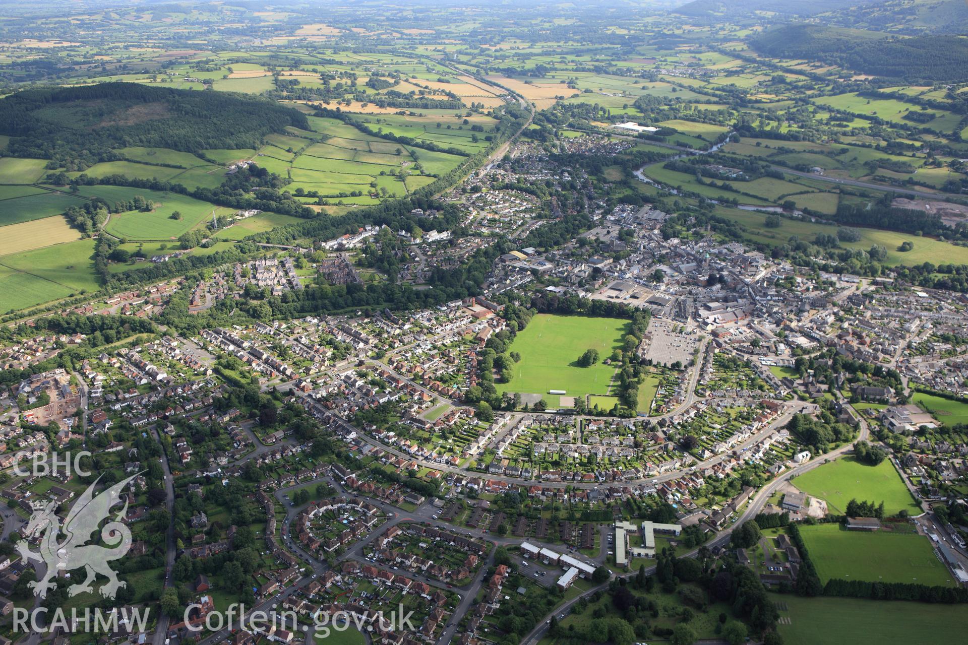 RCAHMW colour oblique aerial photograph of Abergavenny. Taken on 23 July 2009 by Toby Driver