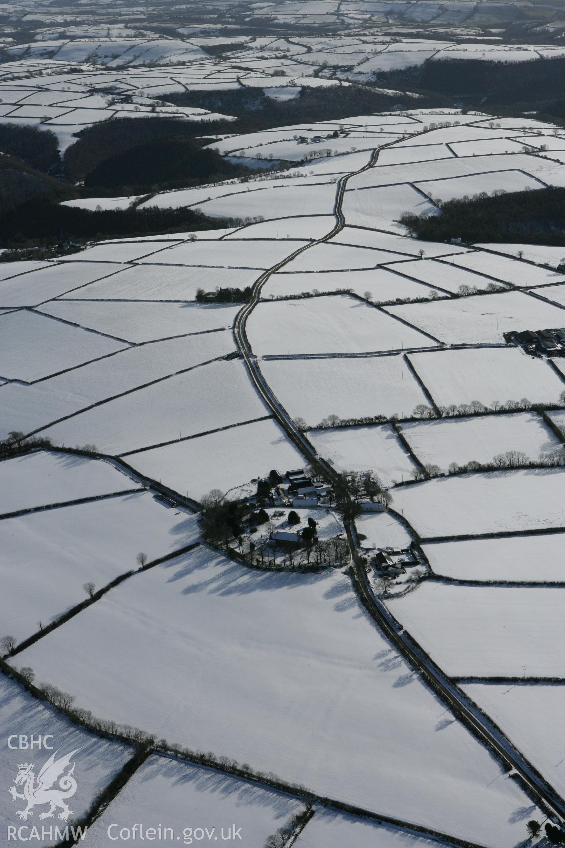 RCAHMW colour oblique photograph of Llanwinio Church, winter landscape. Taken by Toby Driver on 06/02/2009.