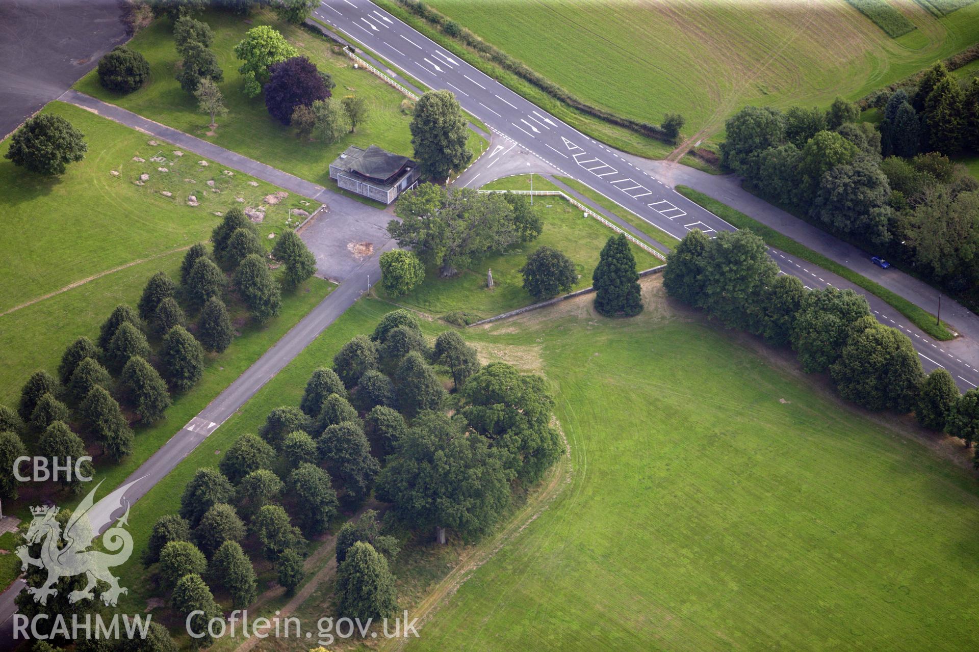RCAHMW colour oblique aerial photograph of Cwrt-y-Gollen Standing Stone. Taken on 23 July 2009 by Toby Driver