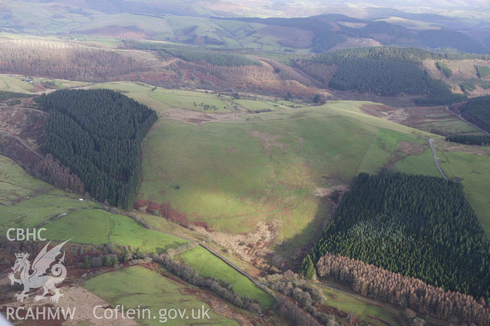 RCAHMW colour oblique aerial photograph of a section of the Monk's Trod from Abbey Cwm Hir to Park and Moel Hywel. Taken on 10 December 2009 by Toby Driver