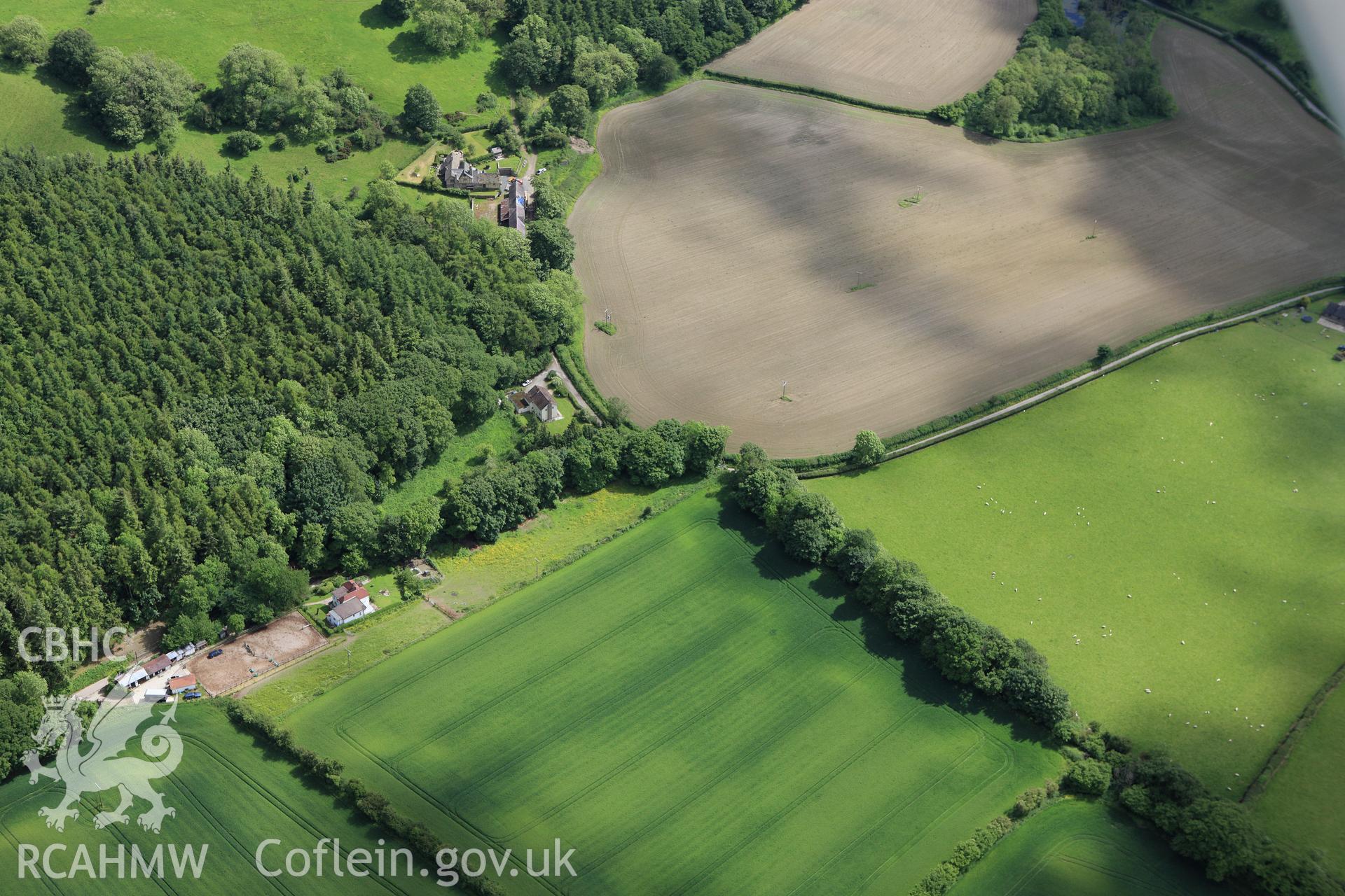 RCAHMW colour oblique aerial photograph of a section of Offa's Dyke extending 380m from Burfa. Taken on 11 June 2009 by Toby Driver