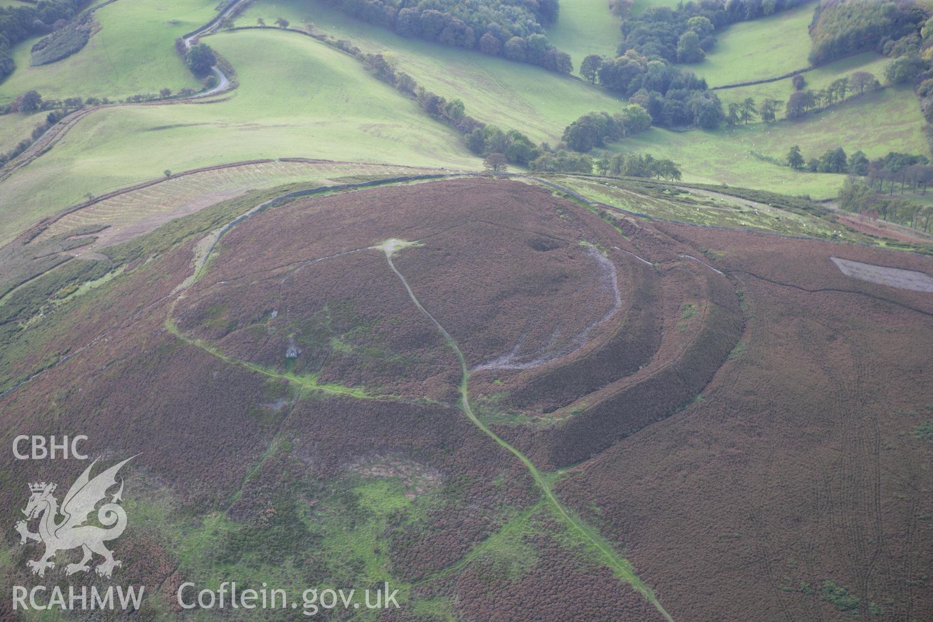 RCAHMW colour oblique aerial photograph of Moel Arthur Hillfort. Taken on 13 October 2009 by Toby Driver
