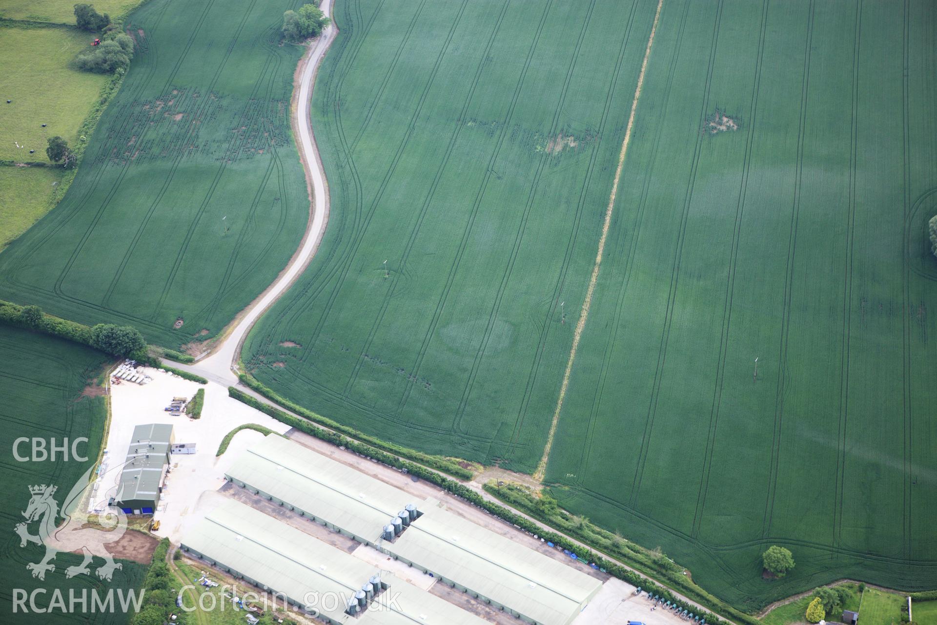 RCAHMW colour oblique aerial photograph of Trostrey Court Enclosure. Taken on 11 June 2009 by Toby Driver