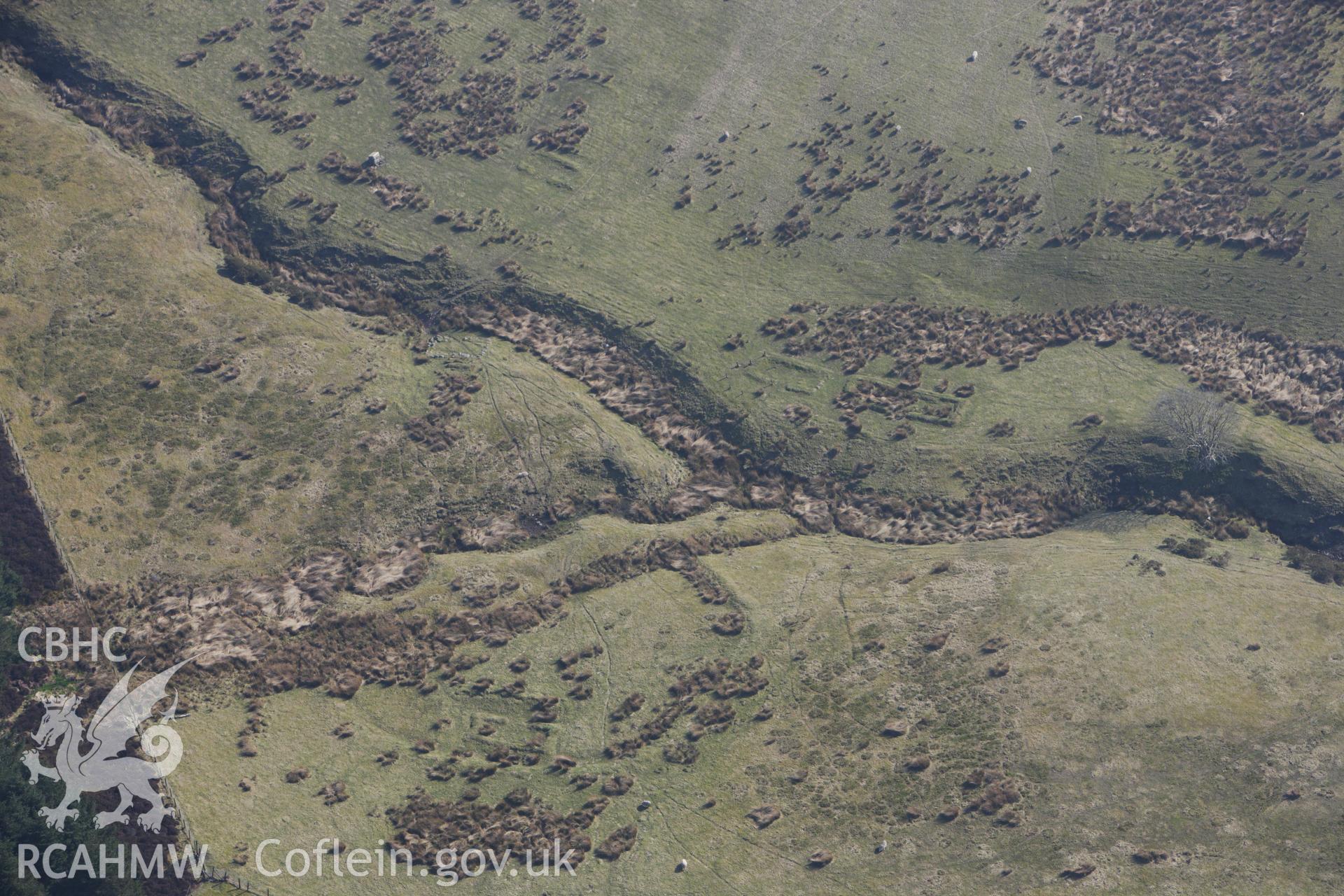 RCAHMW colour oblique photograph of Hafod Nant y Griafolen, long huts. Taken by Toby Driver on 18/03/2009.