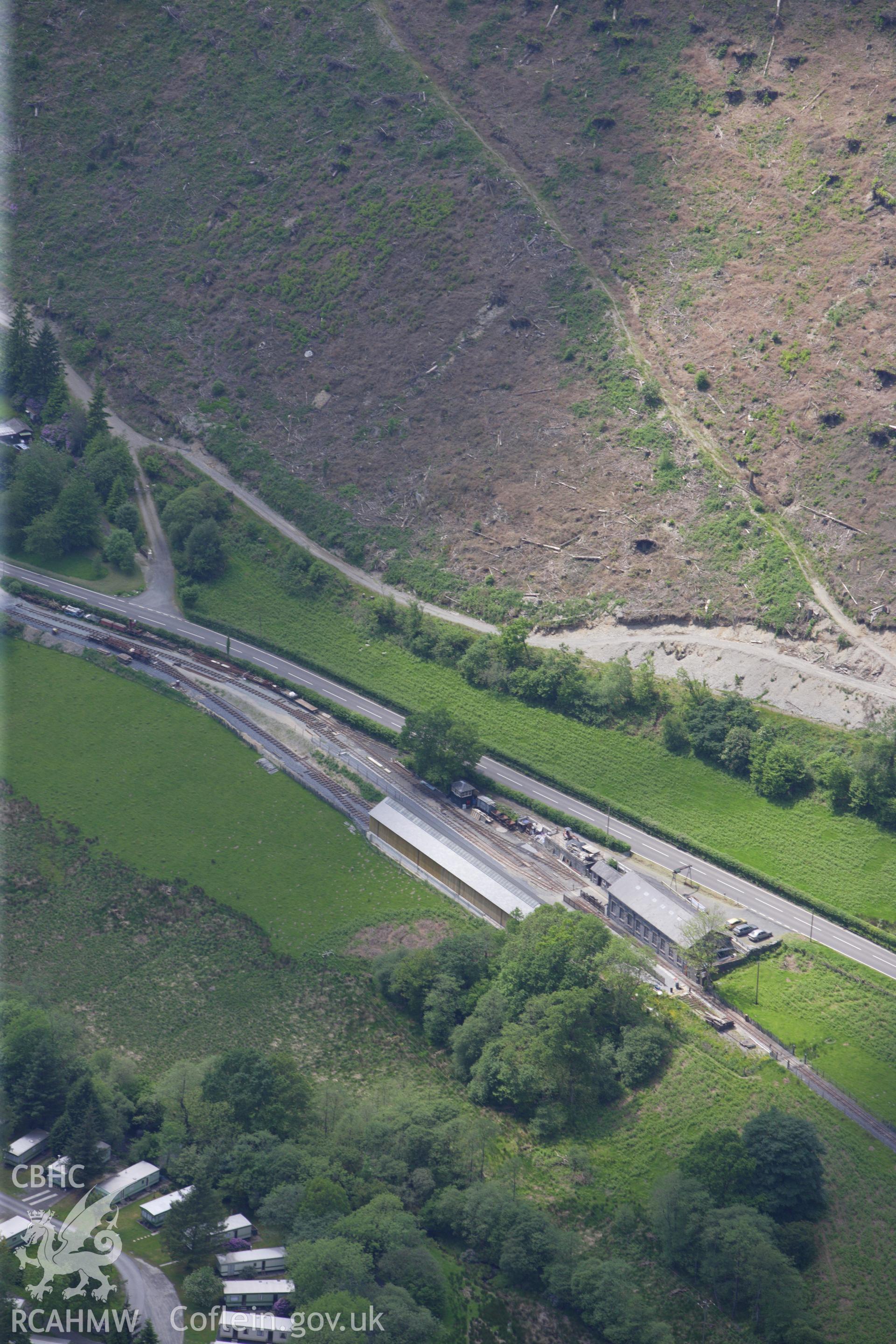 RCAHMW colour oblique aerial photograph of Corris, Machynlleth and River Dovey Tramroad. Taken on 02 June 2009 by Toby Driver