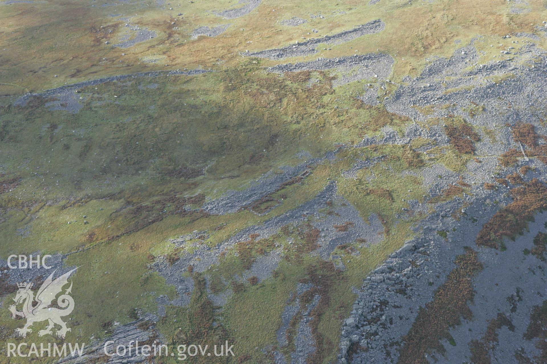 RCAHMW colour oblique aerial photograph of Upper Cwm Twrch Deserted Rural Settlement. Taken on 14 October 2009 by Toby Driver