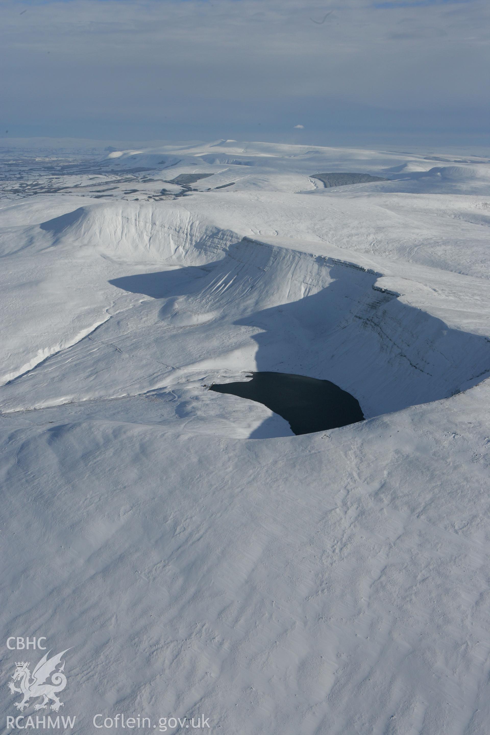 RCAHMW colour oblique photograph of Llyn y Fan Fach, winter landscape. Taken by Toby Driver on 06/02/2009.