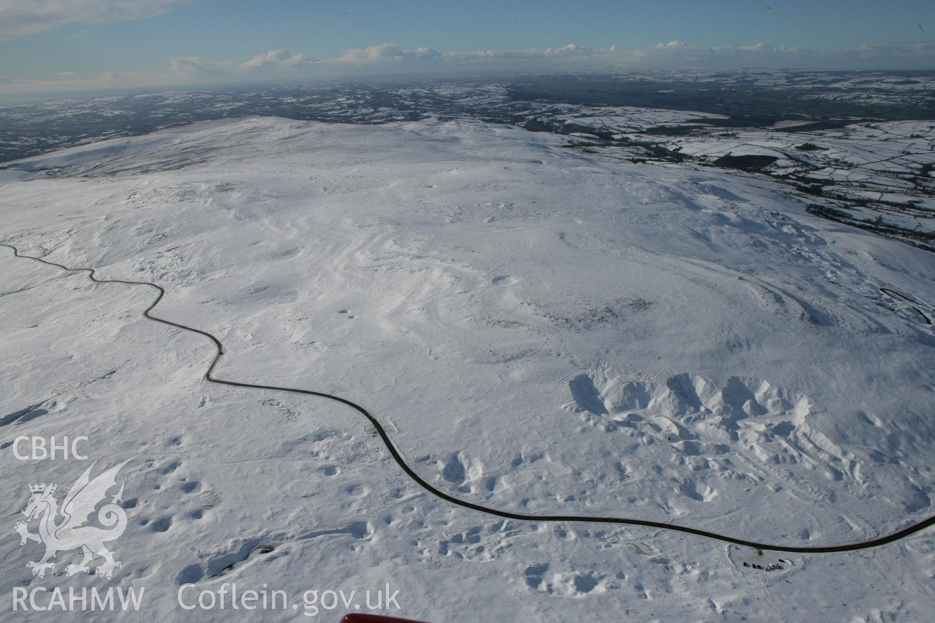 RCAHMW colour oblique photograph of Foel Fawr quarry complex, winter landscape. Taken by Toby Driver on 06/02/2009.