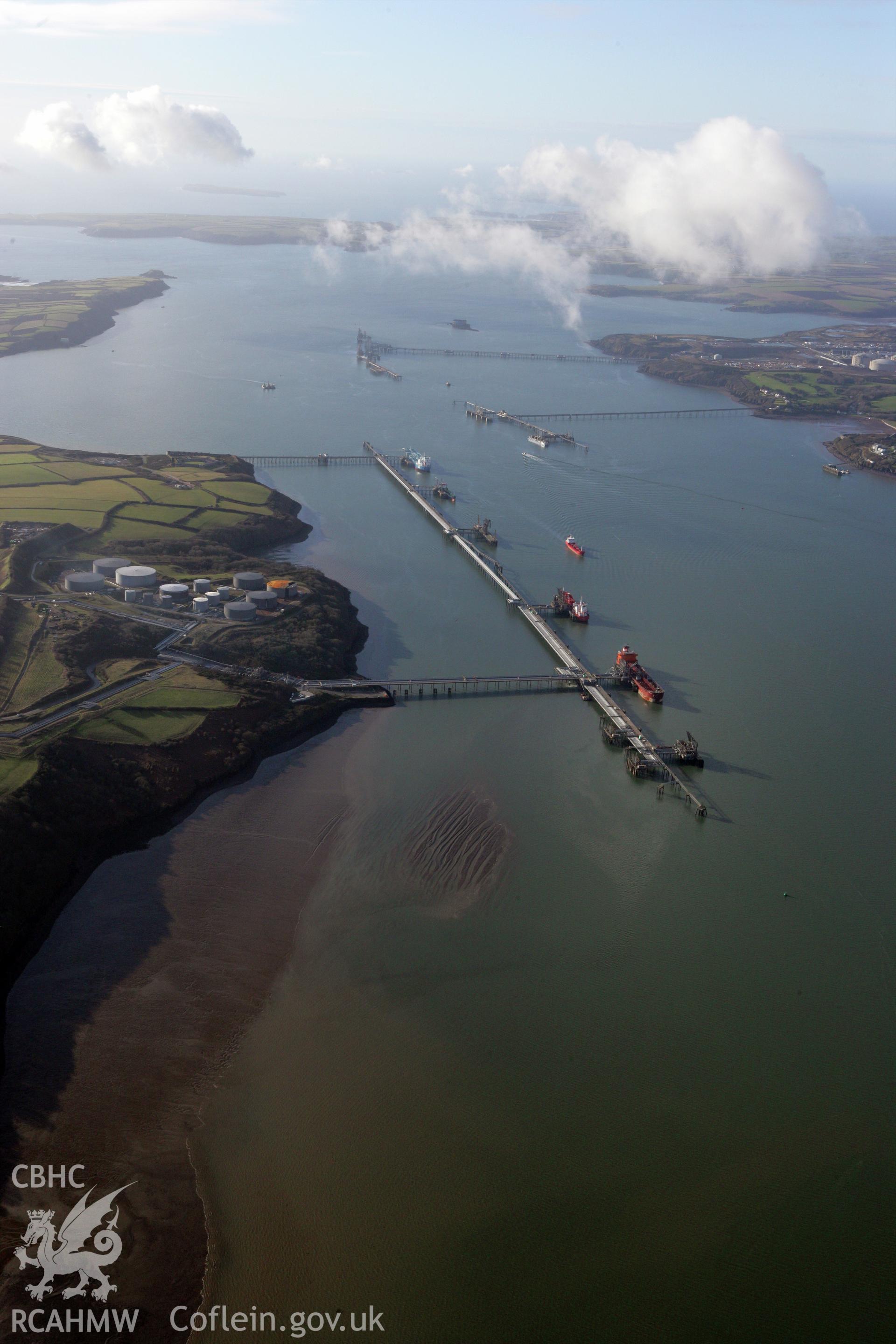 RCAHMW colour oblique photograph of Bullwell Bay Tanker Jetty from east. Taken by Toby Driver on 11/02/2009.