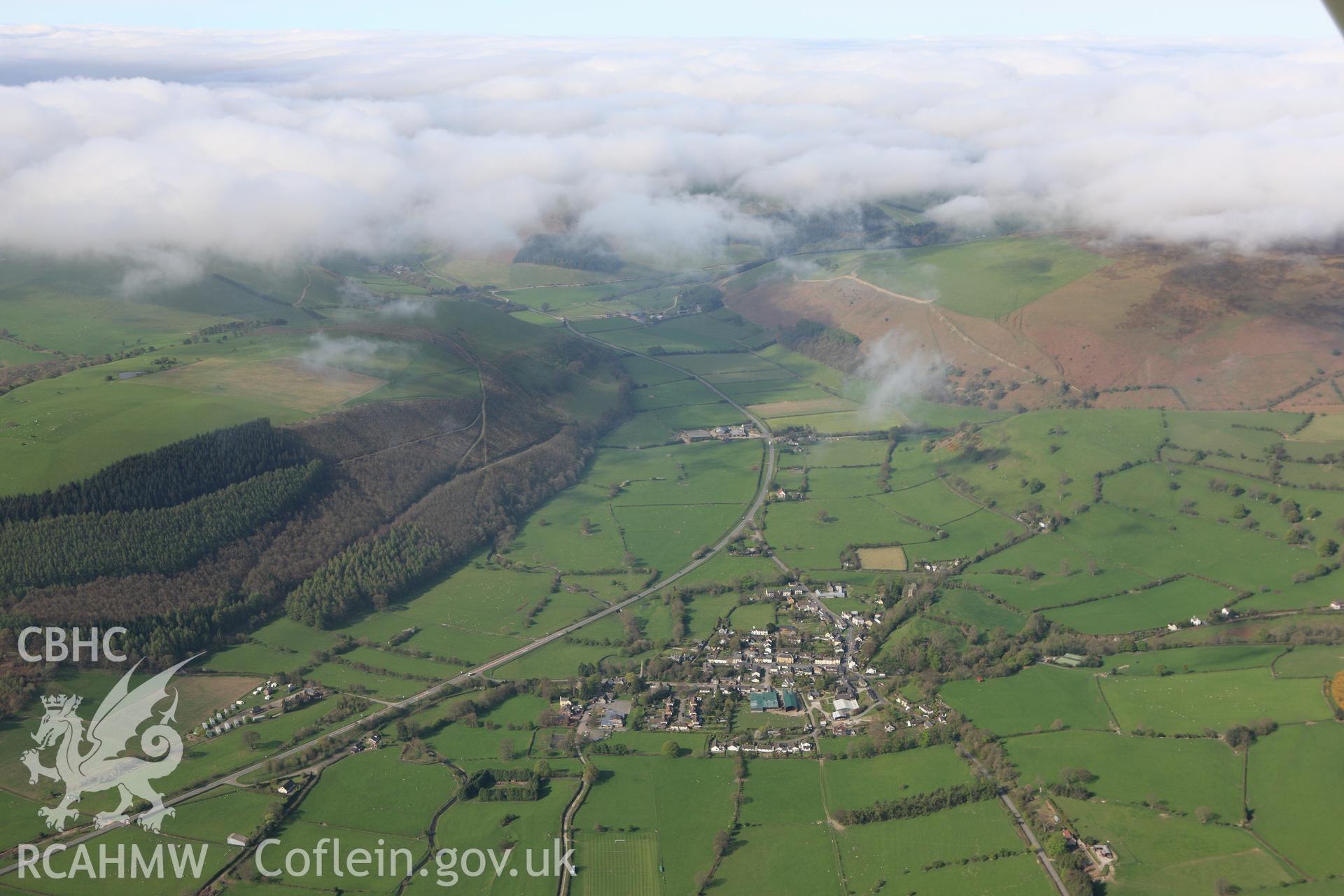 RCAHMW colour oblique aerial photograph of New Radnor Castle, viewed from the east. Taken on 21 April 2009 by Toby Driver