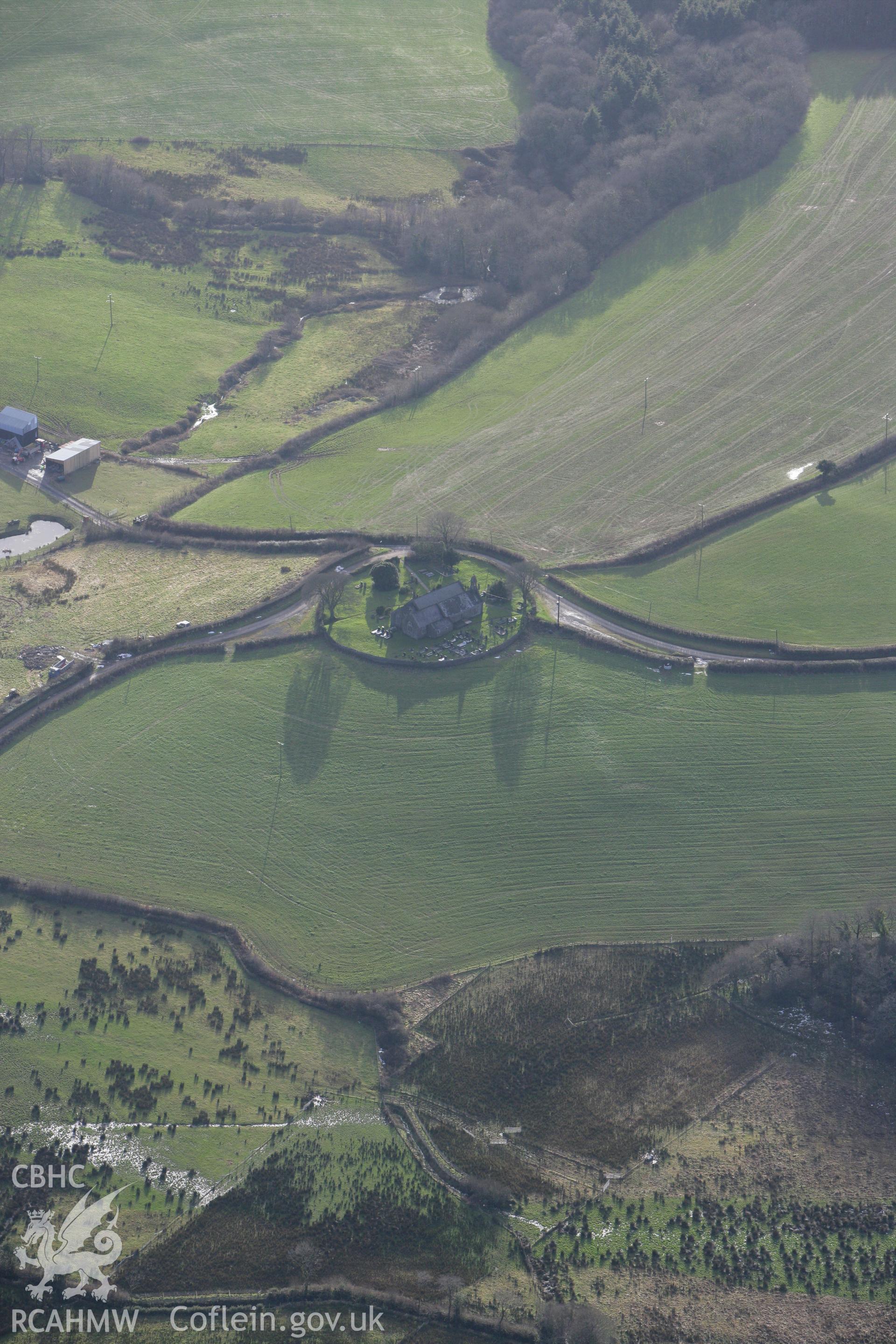RCAHMW colour oblique photograph of St Cynog's Church. Taken by Toby Driver on 11/02/2009.