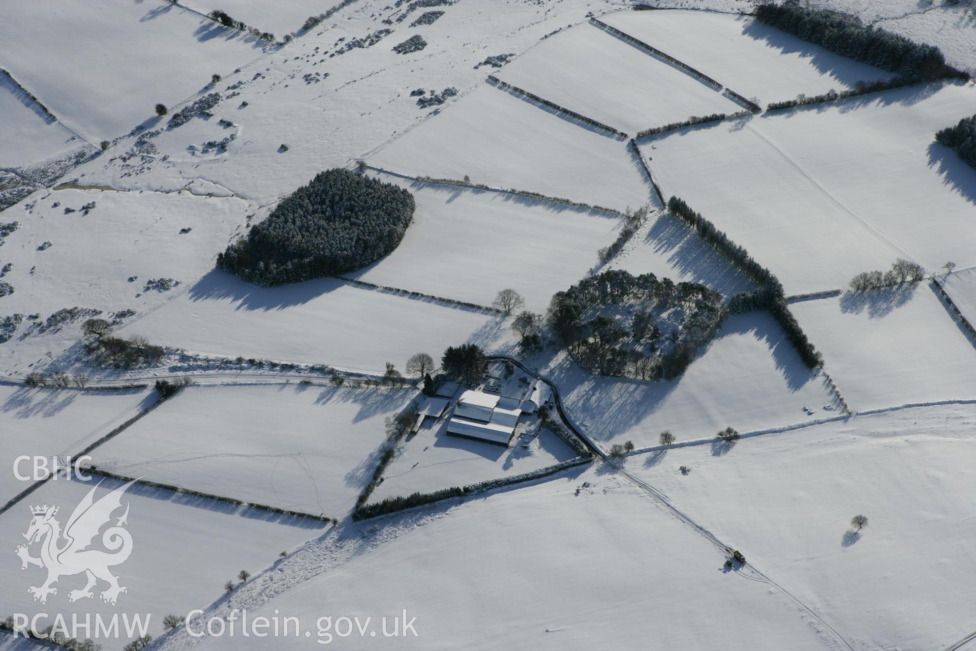 RCAHMW colour oblique photograph of Llanilltyd earthworks. Taken by Toby Driver on 06/02/2009.