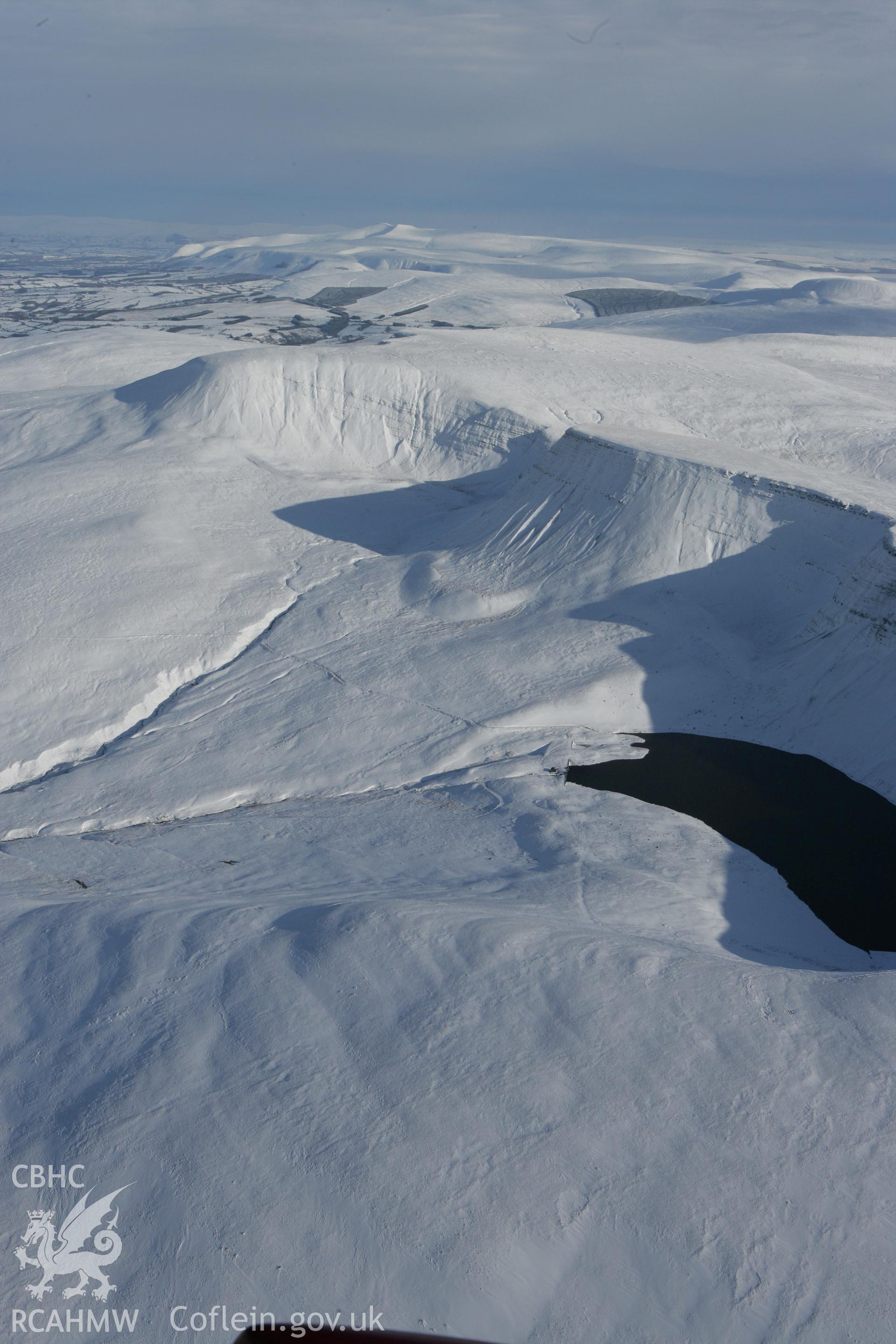 RCAHMW colour oblique photograph of Llyn y Fan Fach, winter landscape. Taken by Toby Driver on 06/02/2009.