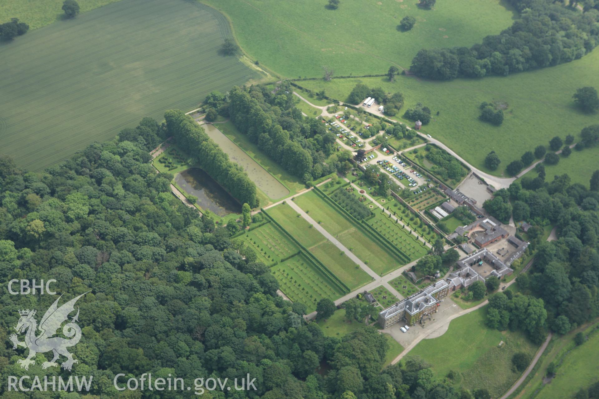 RCAHMW colour oblique aerial photograph of Erddig Park Garden, Wrexham. Taken on 29 June 2009 by Toby Driver