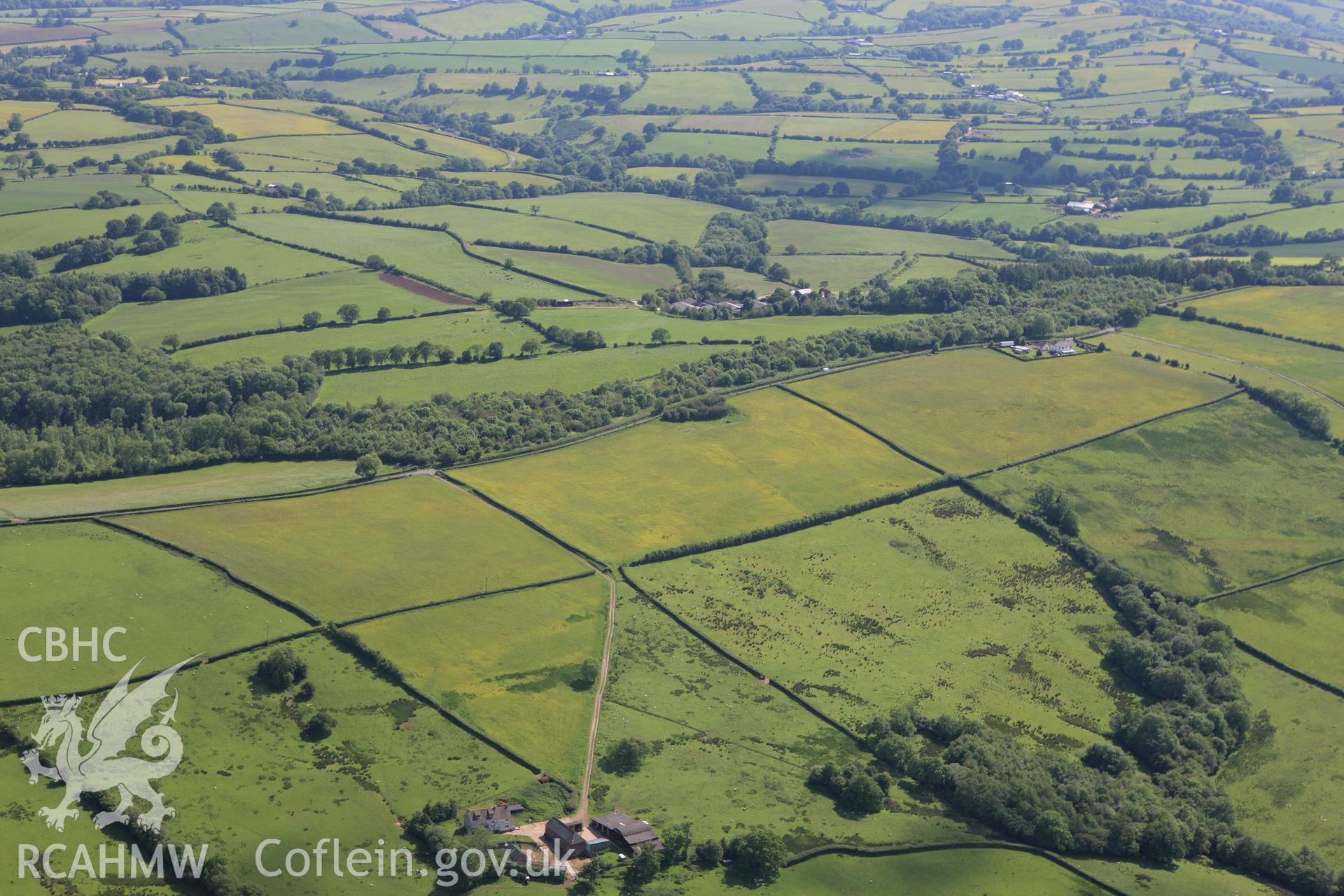 RCAHMW colour oblique aerial photograph of Campston Hill, near Llangattock Lingoed. Taken on 11 June 2009 by Toby Driver